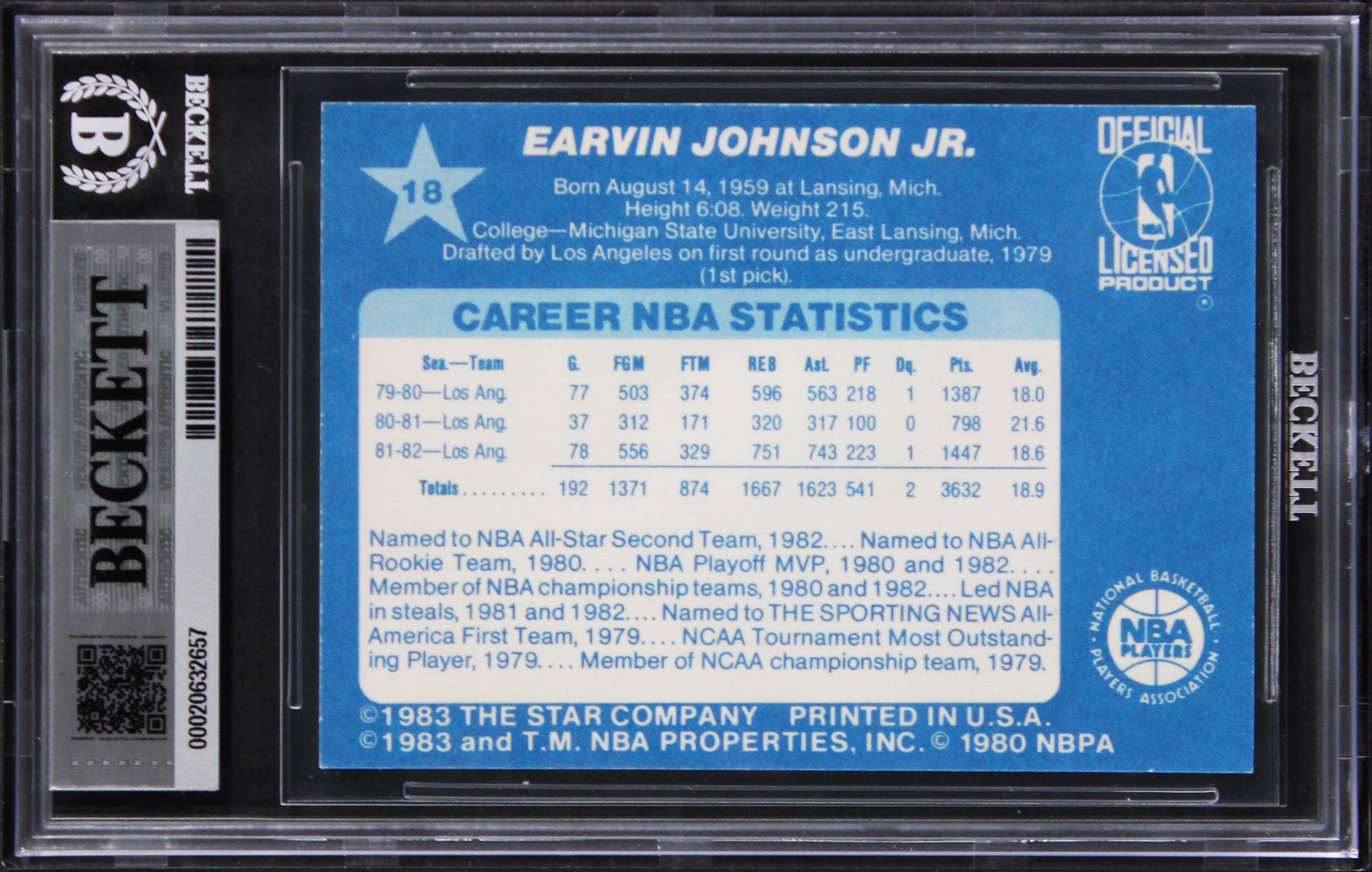 Lakers Magic Johnson Signed 1983 Star ASG #18 Card Auto Grade 10! BAS Slabbed