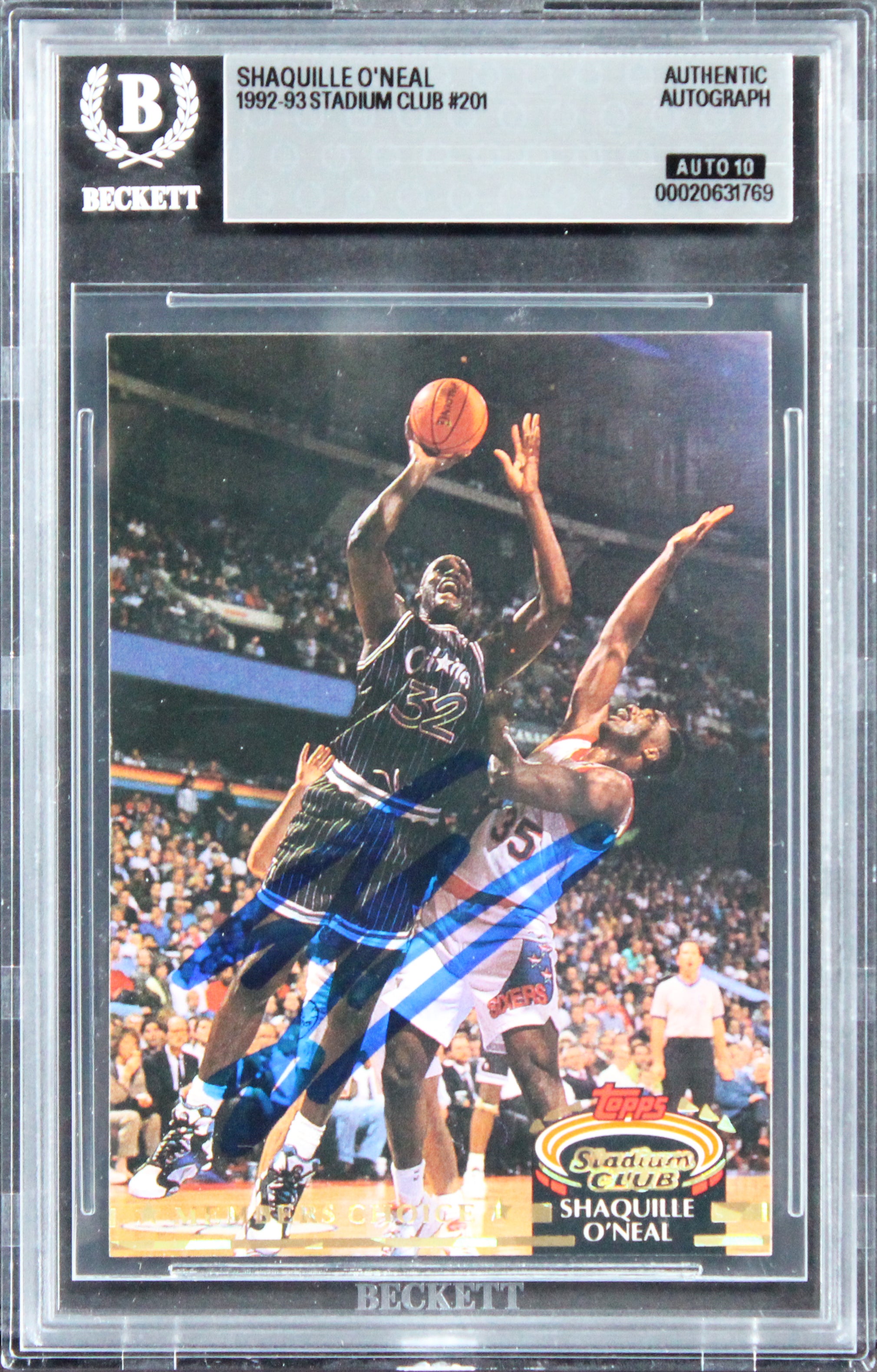 Magic Shaquille O'Neal Signed 1992 Stadium Club #201 RC Card Auto 10! BAS Slab