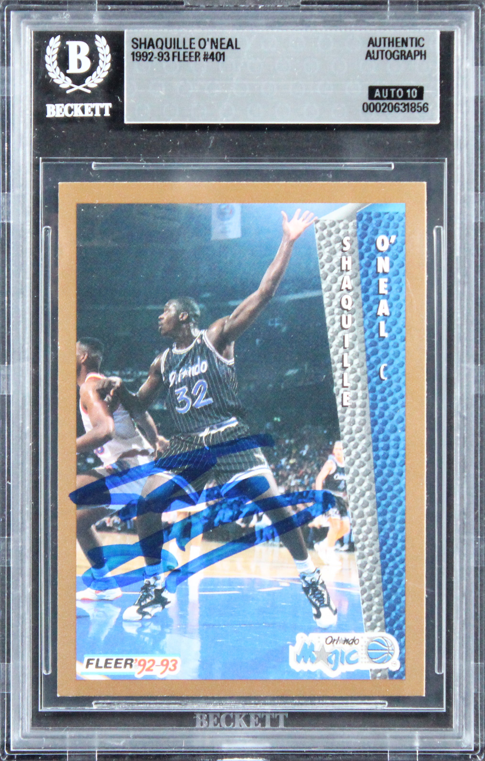 Magic Shaquille O'Neal Signed 1992 Fleer #401 Rookie Card Auto 10! BAS Slabbed