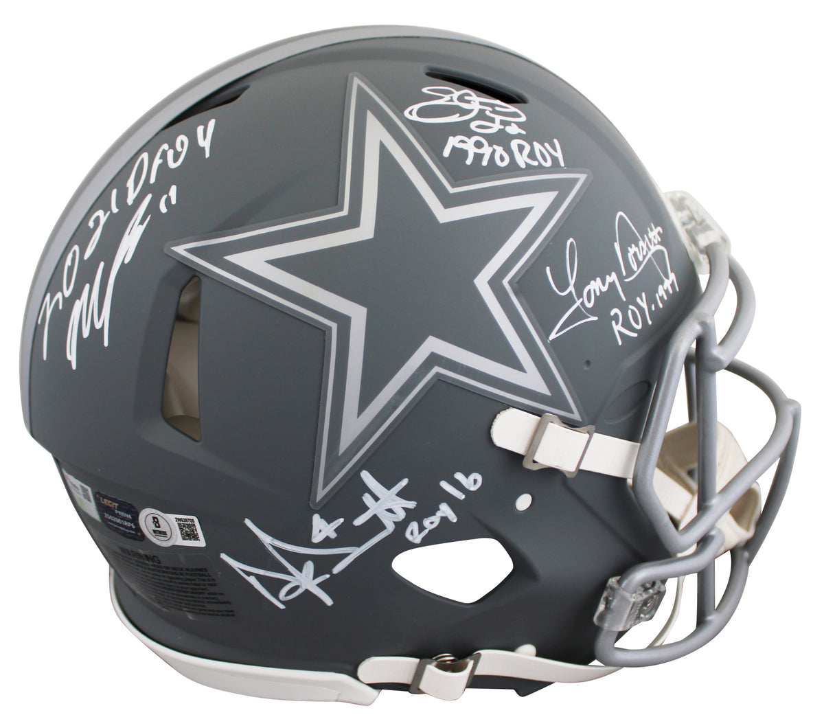 Cowboys Prescott, Smith, Parsons +1 Signed Slate F/S Speed Proline Helmet BAS W