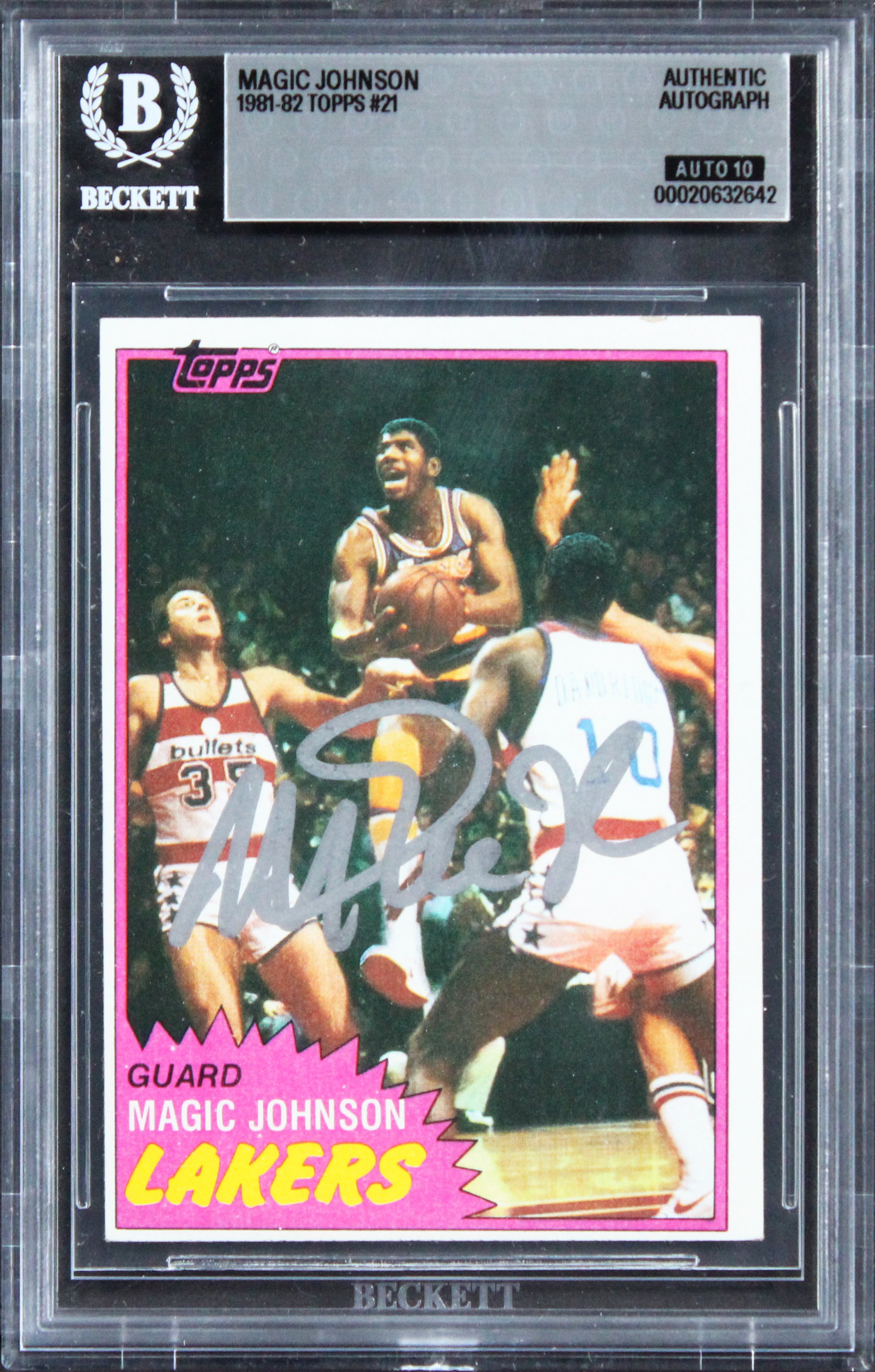 Lakers Magic Johnson Signed 1981 Topps #21 Card Auto Grade GM 10! BAS Slabbed