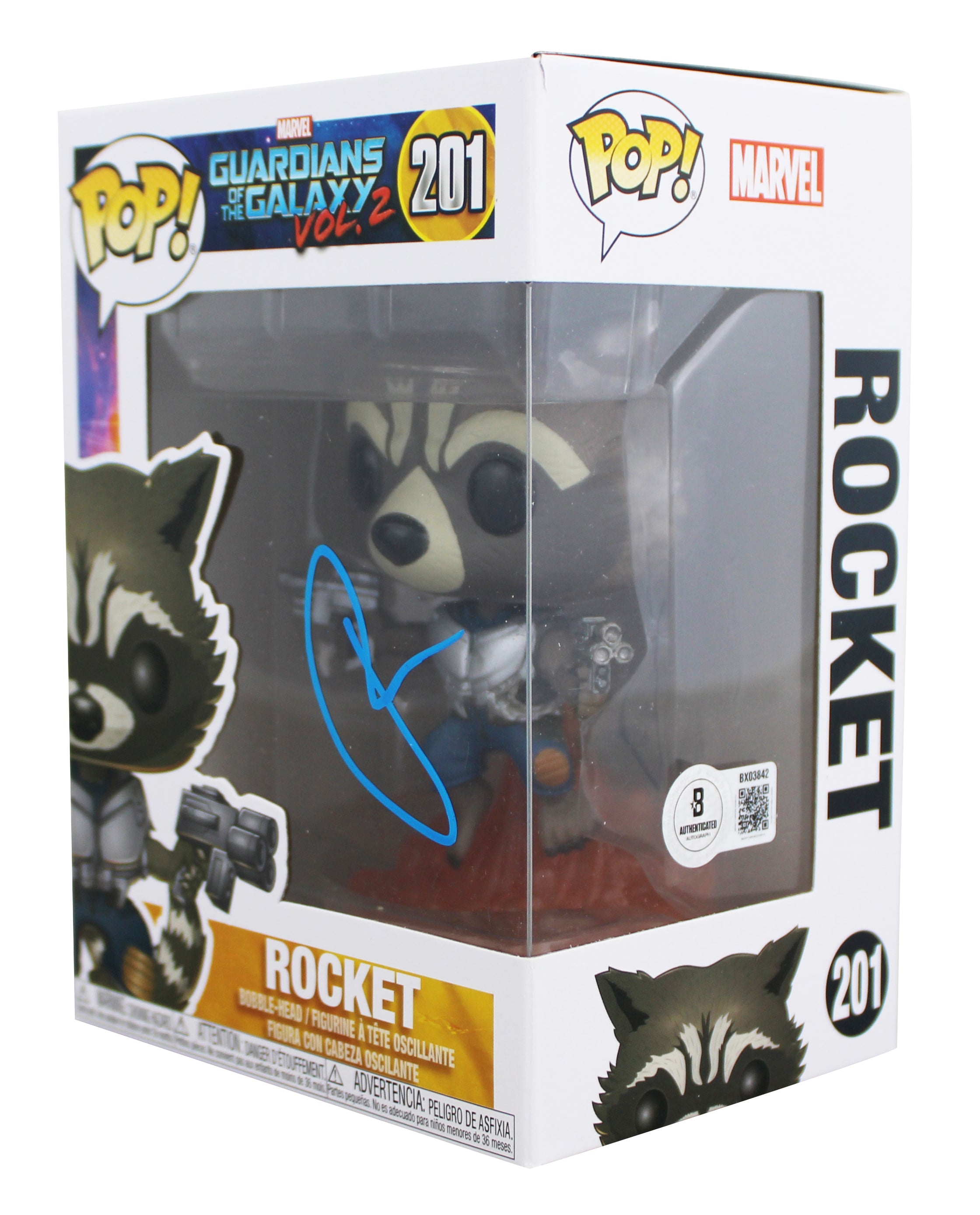 Bradley Cooper Guardians of the Galaxy Signed Rocket #201 Funko Pop Figure BAS