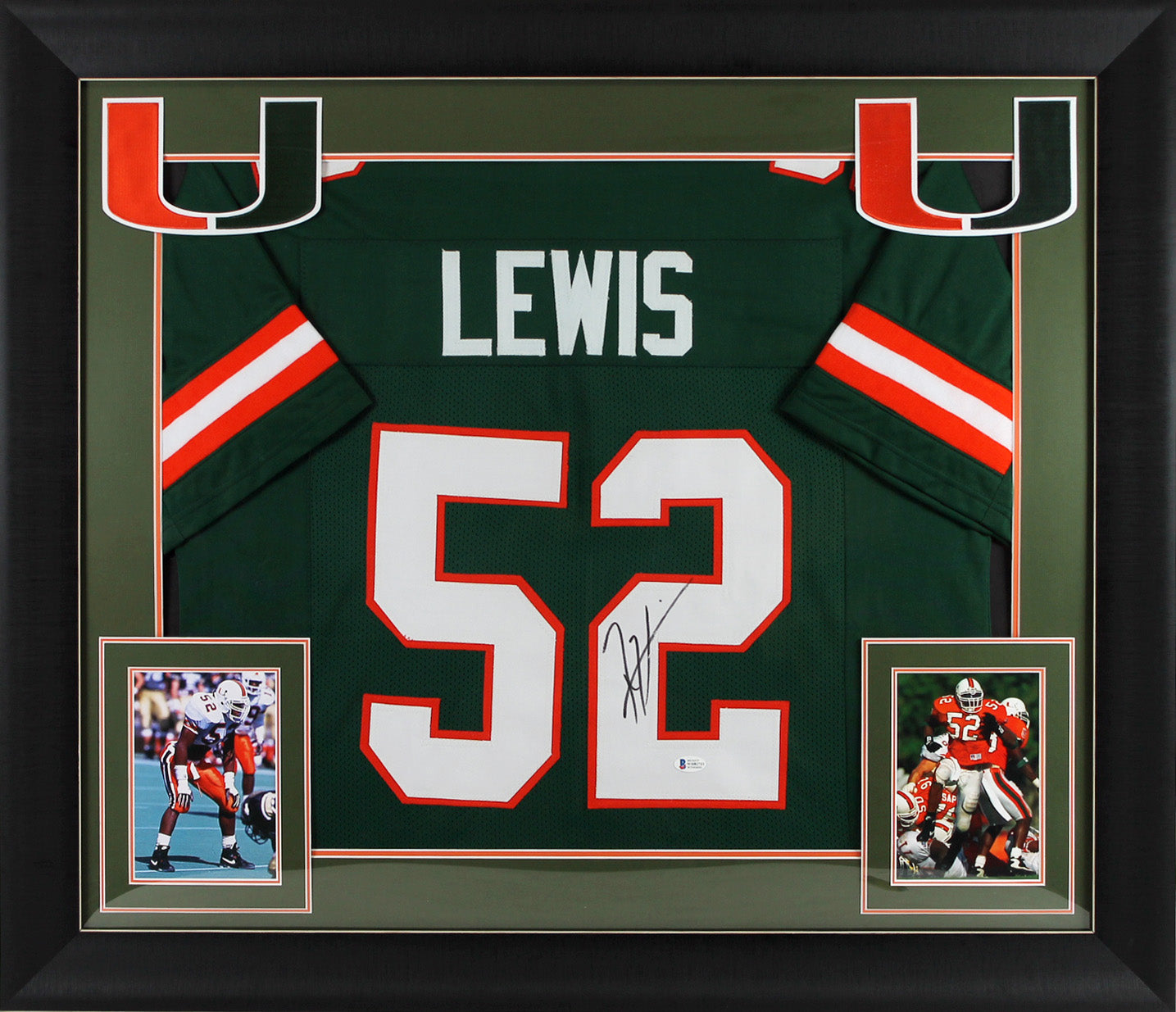 Miami Ray Lewis Authentic Signed Green Pro Style Framed Jersey BAS Witnessed