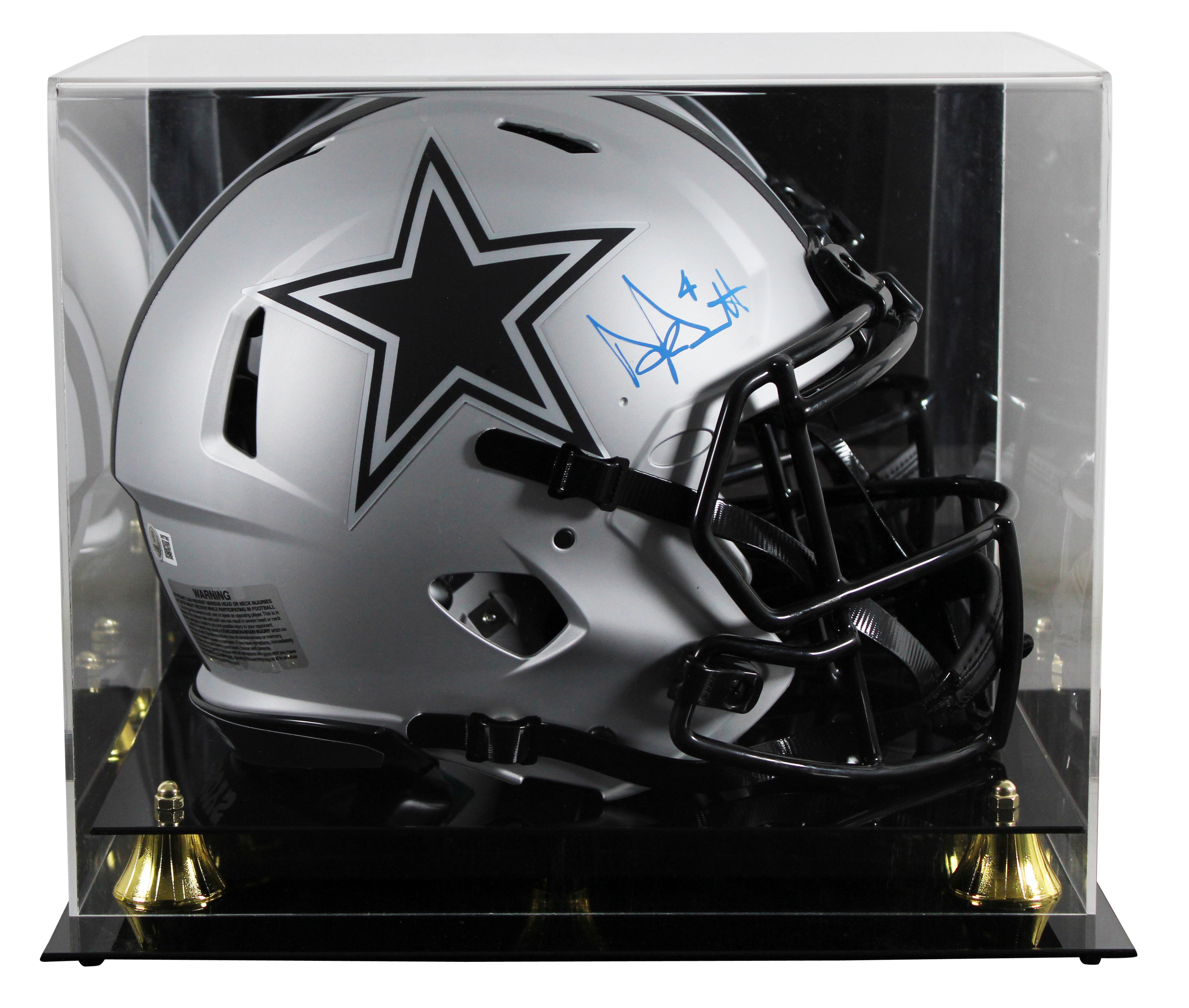 Cowboys Dak Prescott Signed Rave Full Size Speed Proline Helmet W/ Case BAS Wit