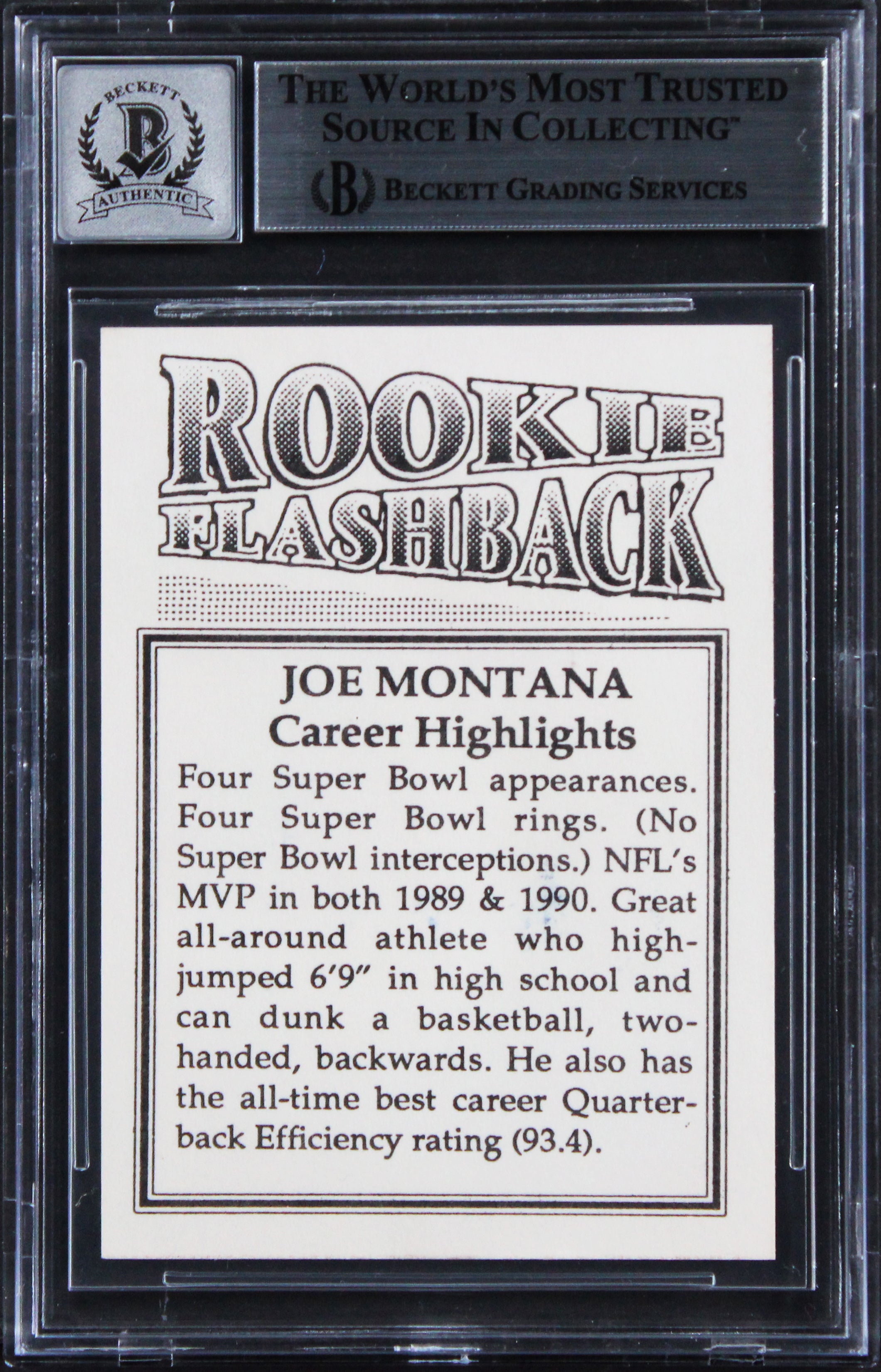 49ers Joe Montana Signed Rookie Flashbacks Card Auto Grade Mint 10! BAS Slabbed