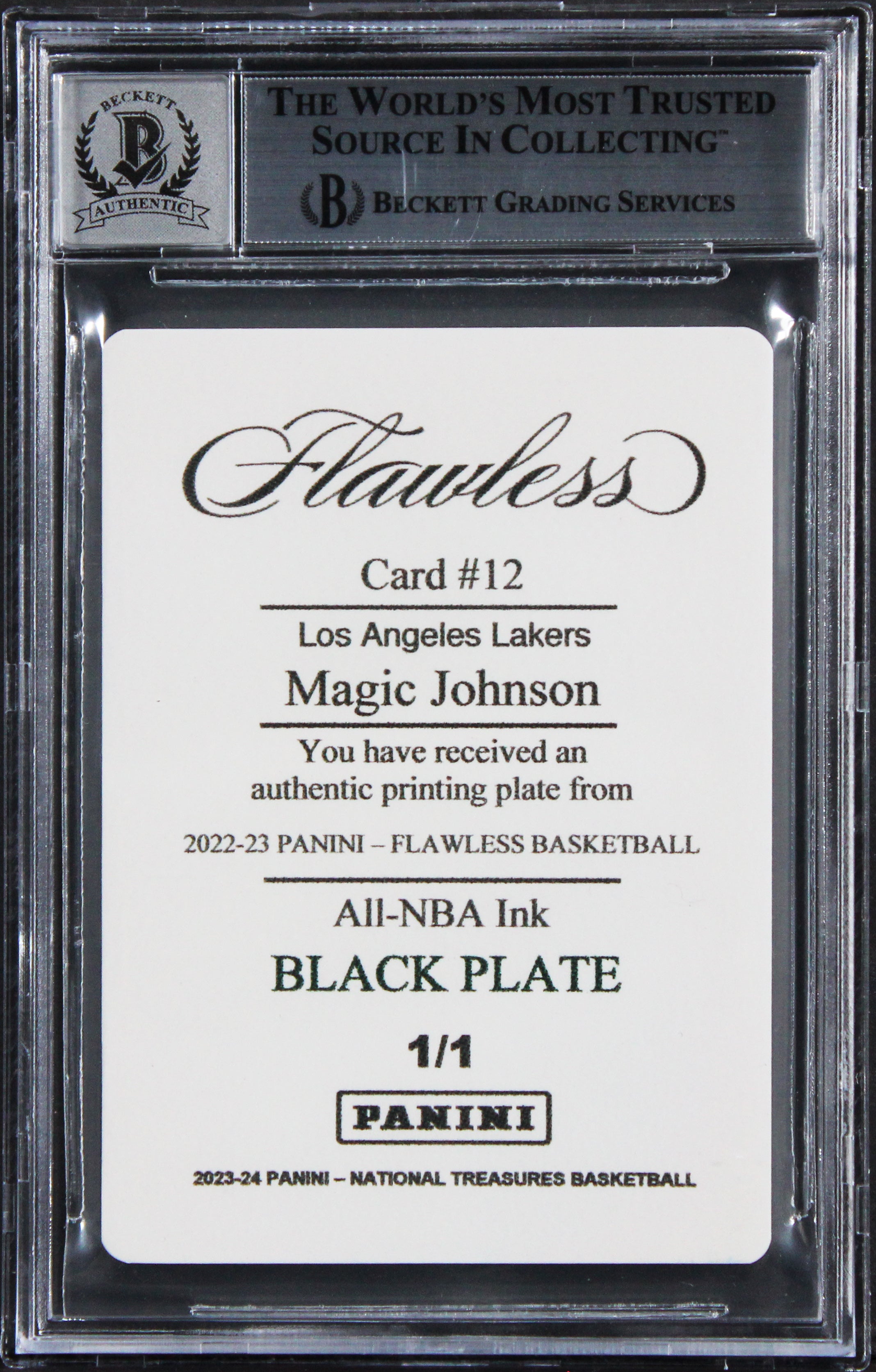 Magic Johnson "HOF 2002" Signed 2022 Panini PP Black #12 Card Auto 10 BAS Slab