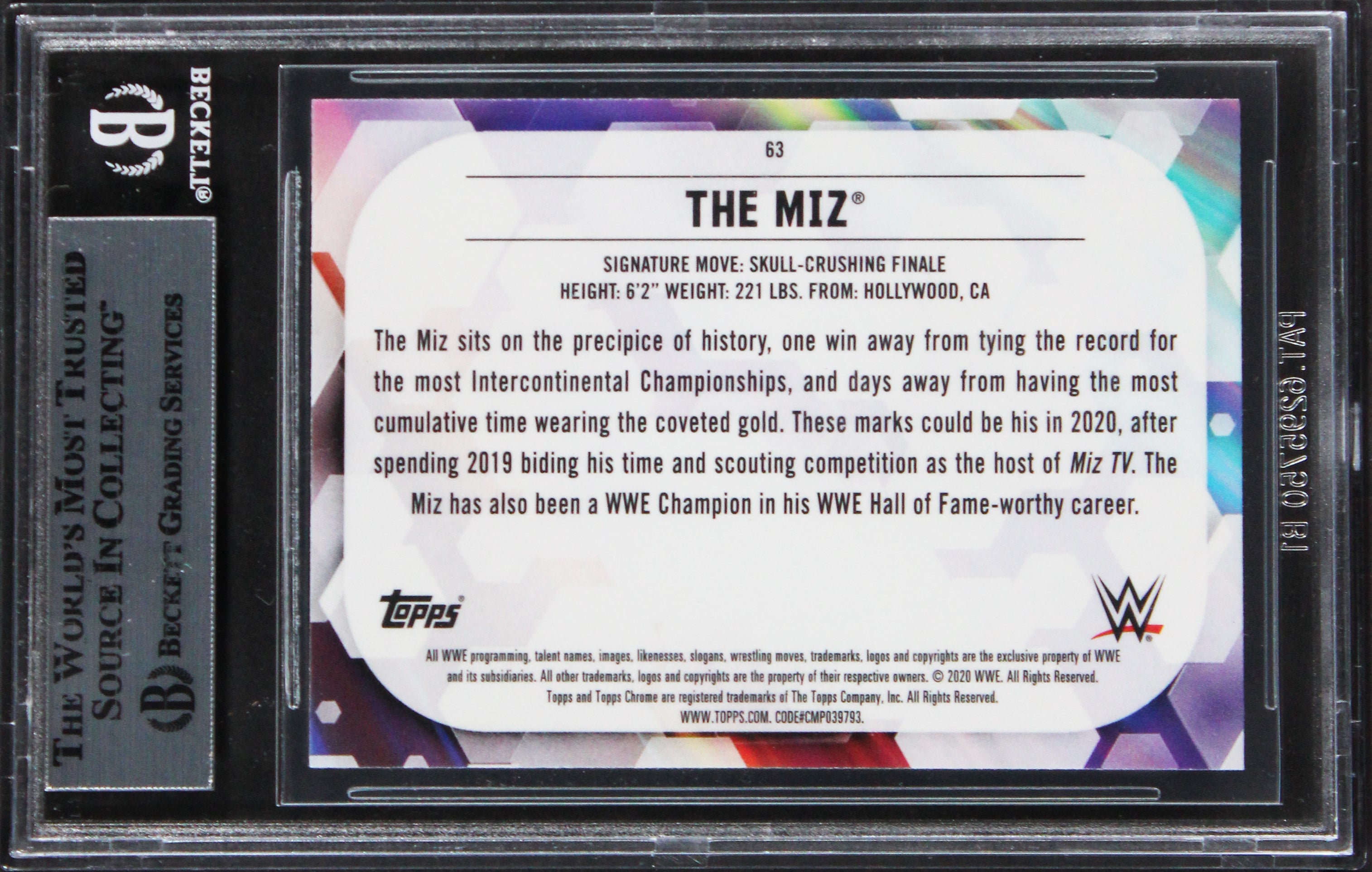 Mike "The Miz" Mizanin Signed 2020 Topps Chrome WWE #63 Card BAS Slabbed