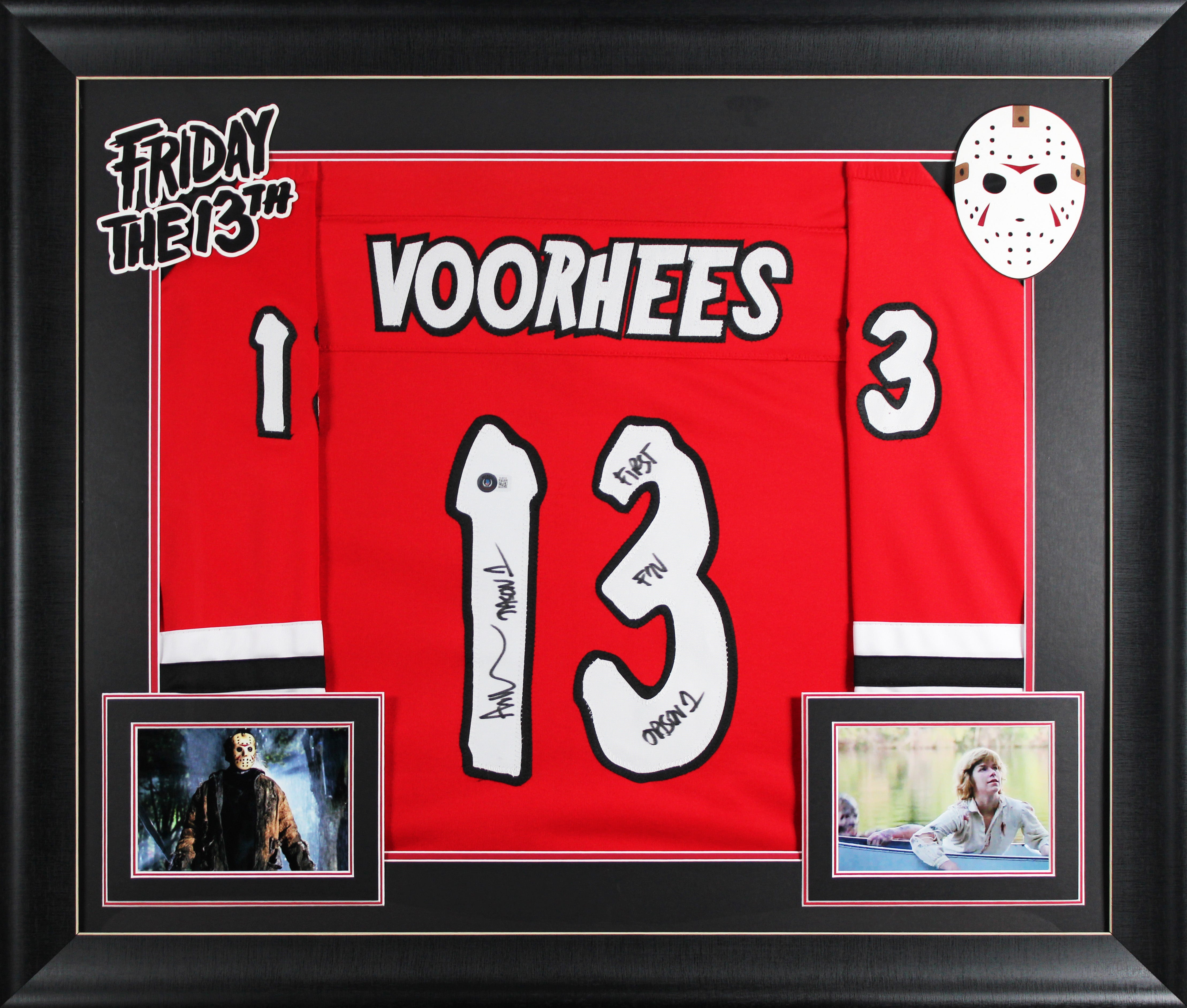 Ari Lehman "First F'N Jason" Signed Red Hockey Framed Jersey BAS Witnessed