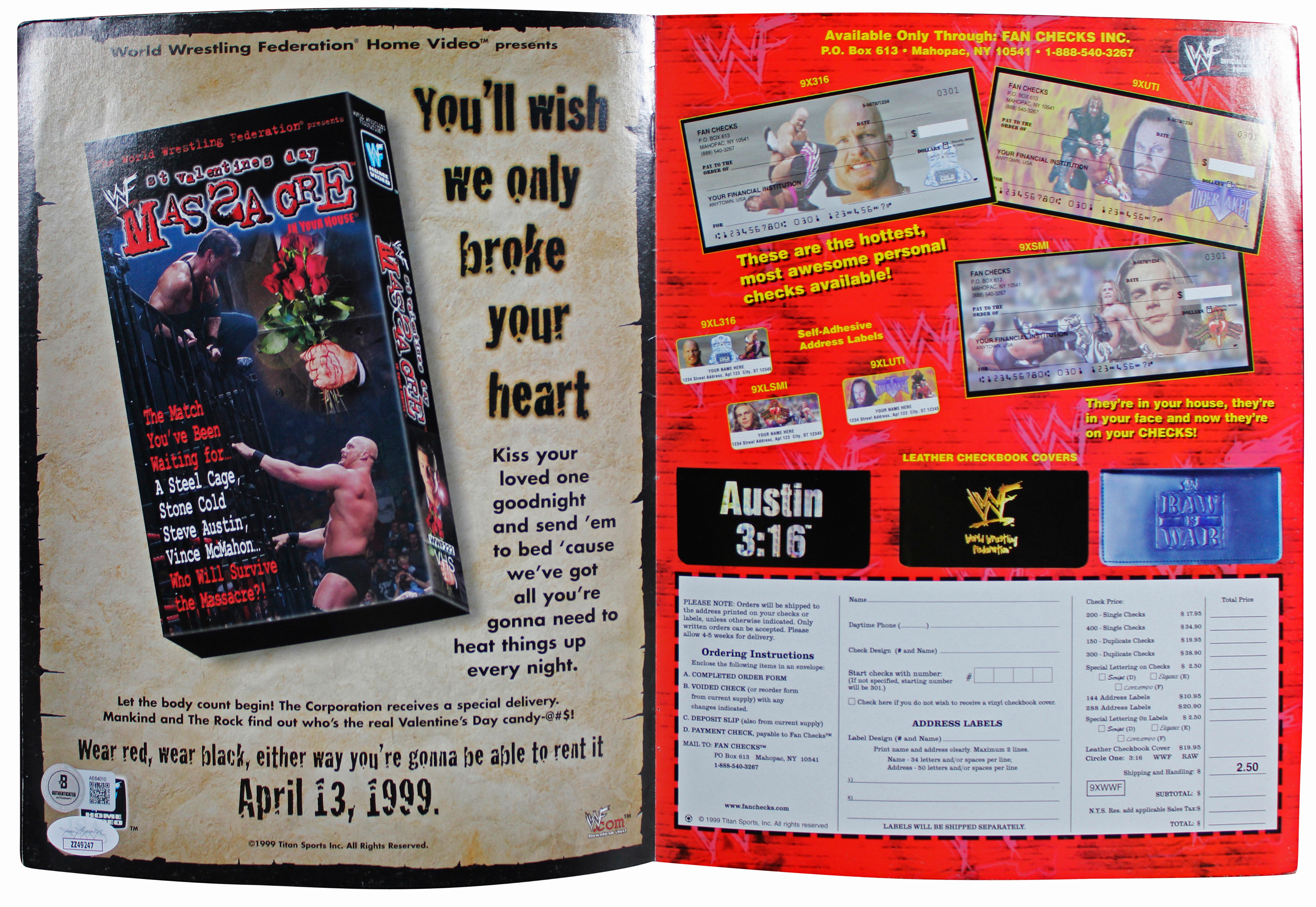 Vince McMahon & Steve Austin Signed May 1999 WWE RAW Magazine Cover BAS #AE64010