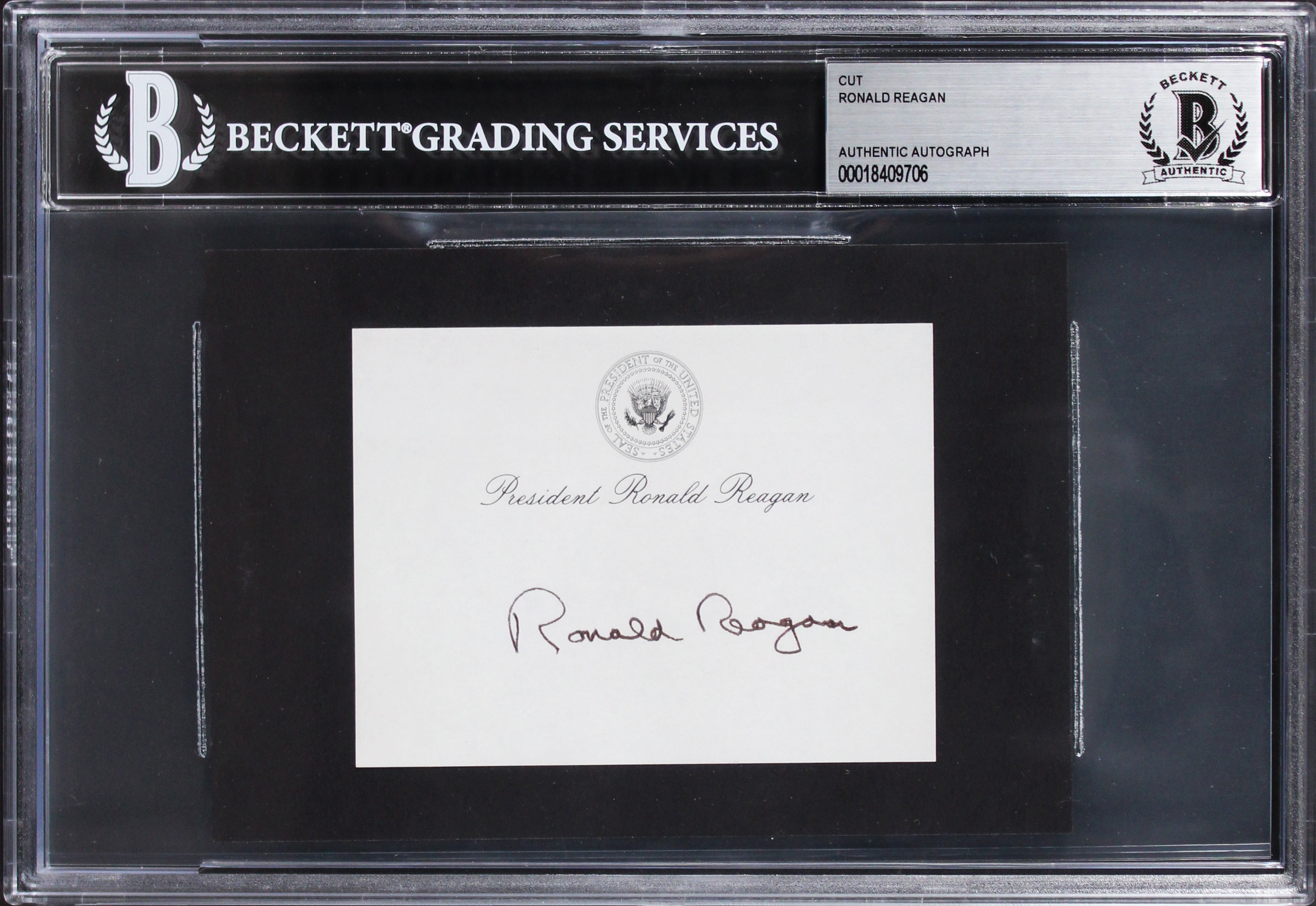 Ronald Reagan Authentic Signed 3x4 Cut Signature Autographed BAS Slabbed