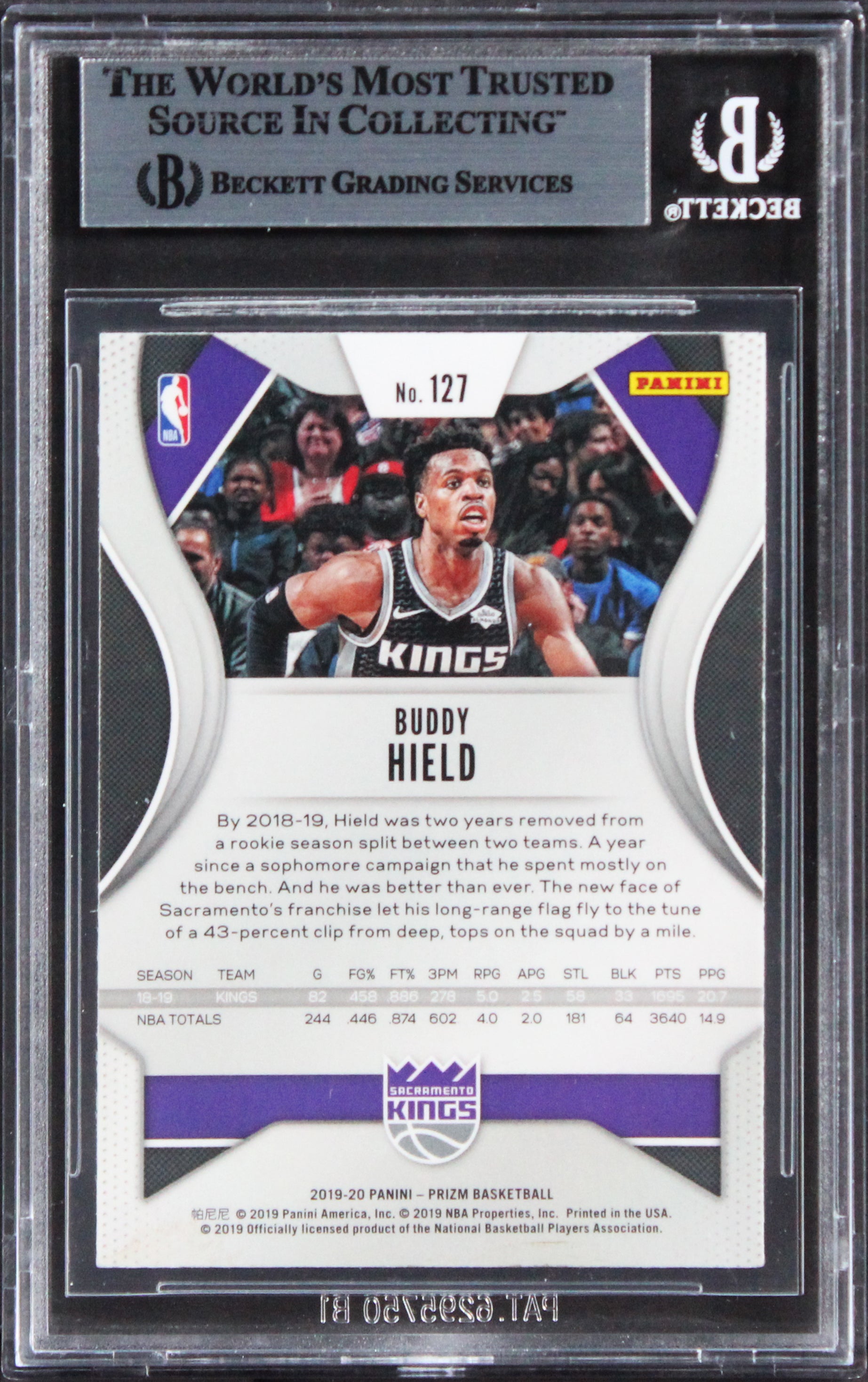 Kings Buddy Hield Authentic Signed 2019 Panini Prizm #127 Card BAS Slabbed
