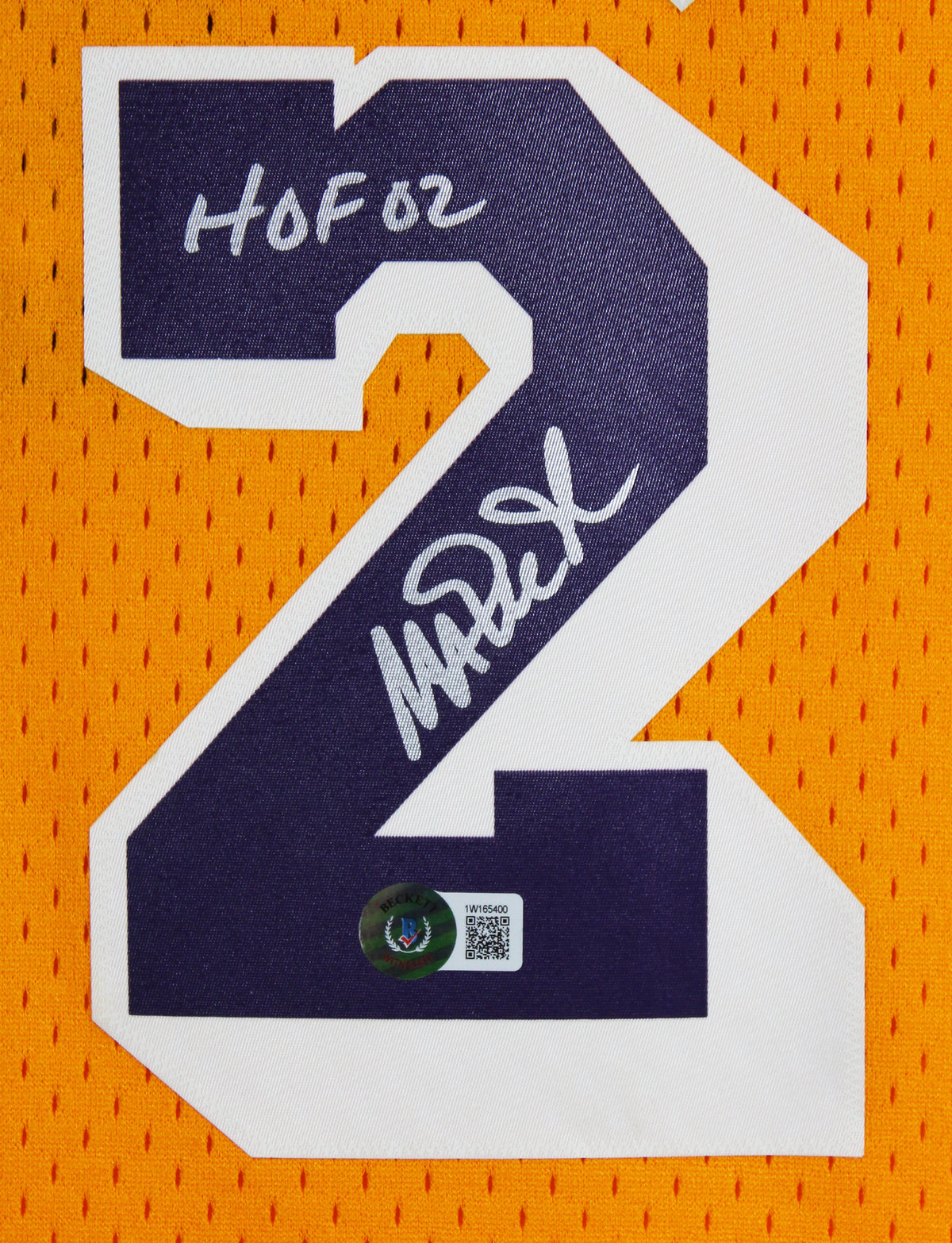 Lakers Magic Johnson "HOF" Signed Yellow M&N HWC Swingman Framed Jersey BAS W 2