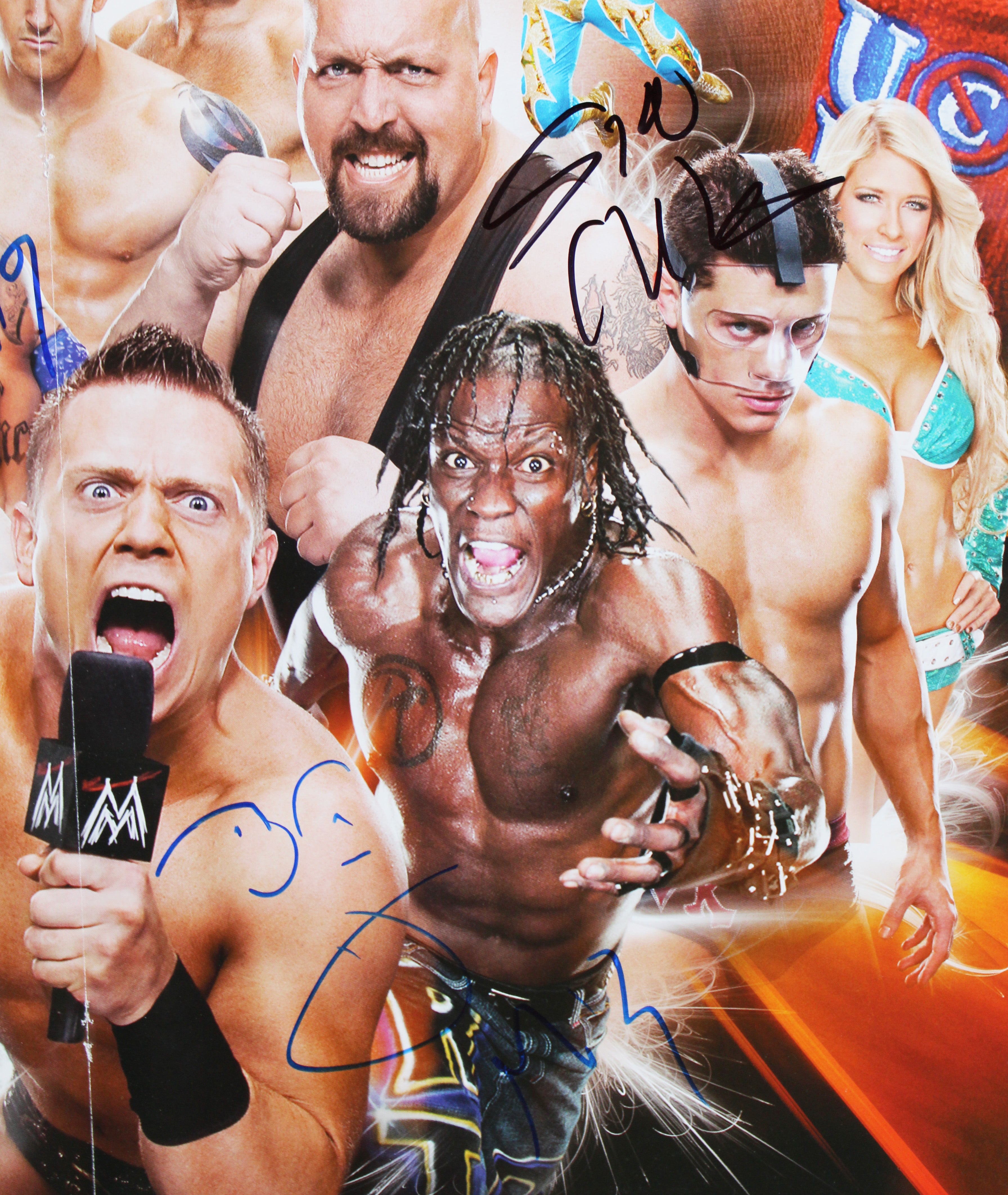 WWE Superstars (5) Mysterio, Miz, Cara, +2  Signed 17x25 Poster BAS #AE13980