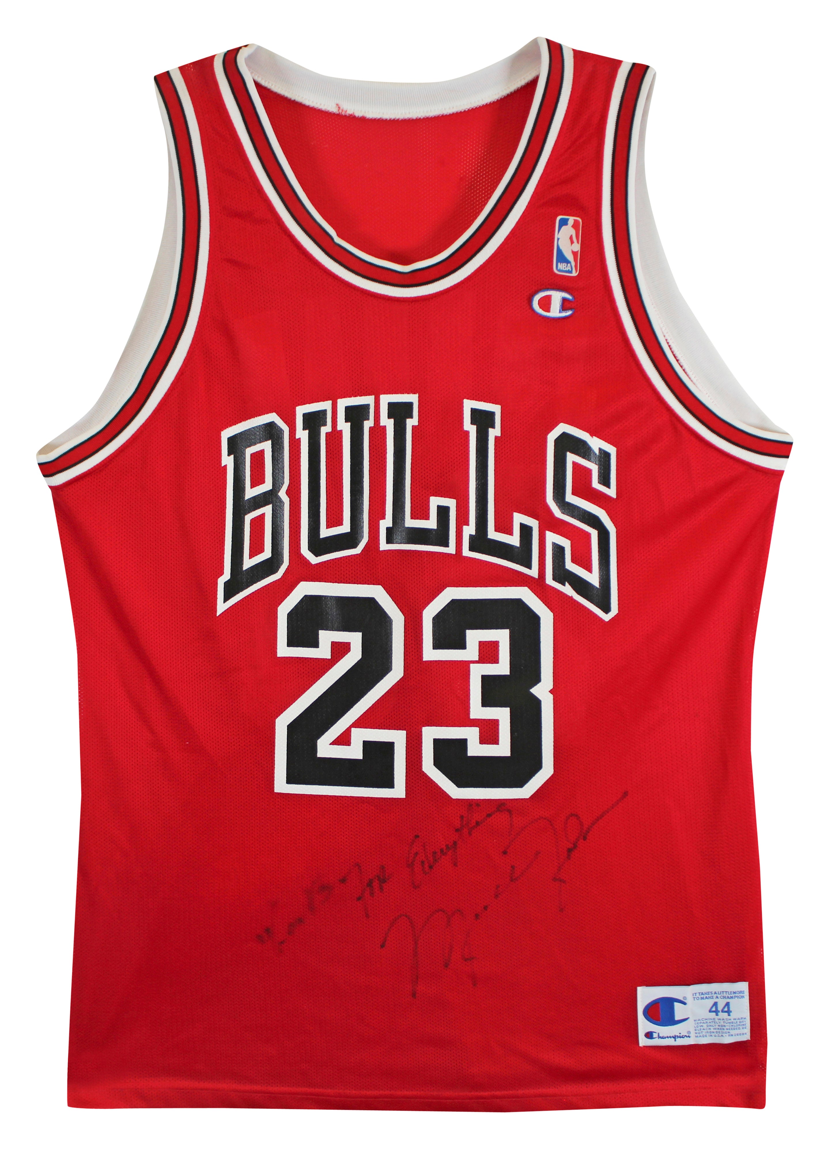 Bulls Michael Jordan "Thanks For Everything" Signed Red Champion Jersey BAS LOA