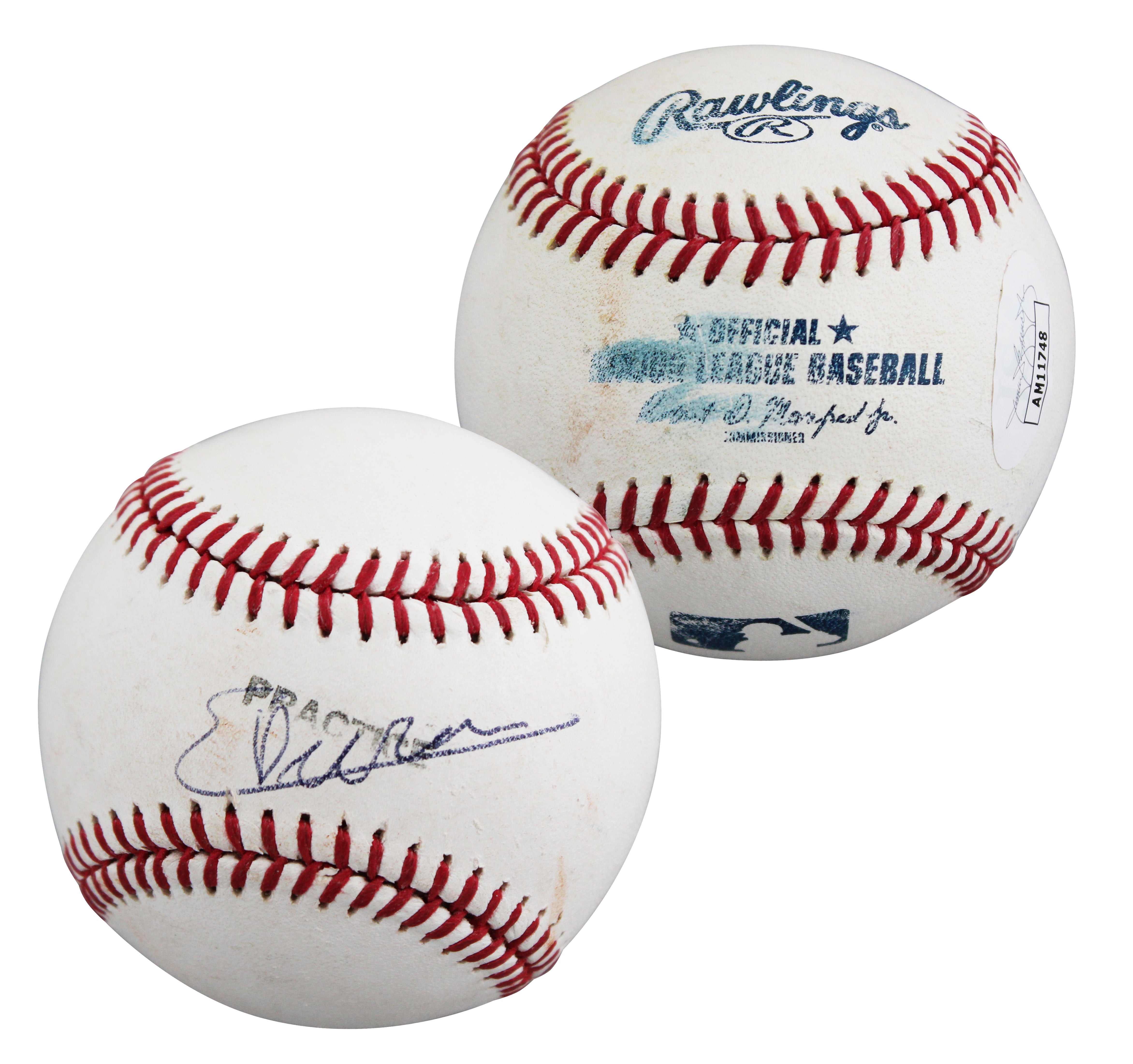 Rangers Ezequiel Duran Signed Practice Used Manfred OML Baseball JSA #AM11748