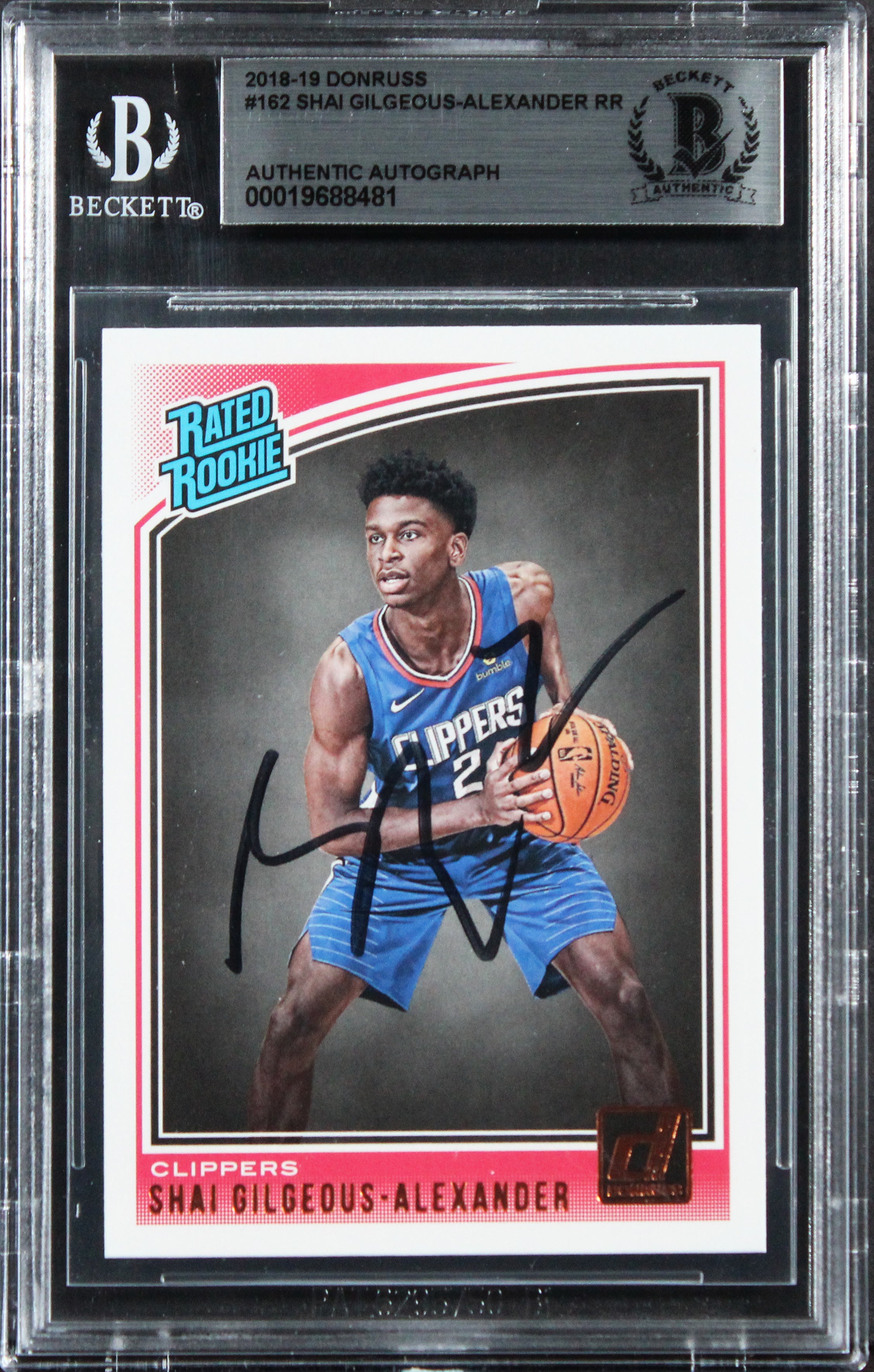 Shai Gilgeous-Alexander Signed 2018 Donruss #162 Rated Rookie Card BAS Slabbed 3