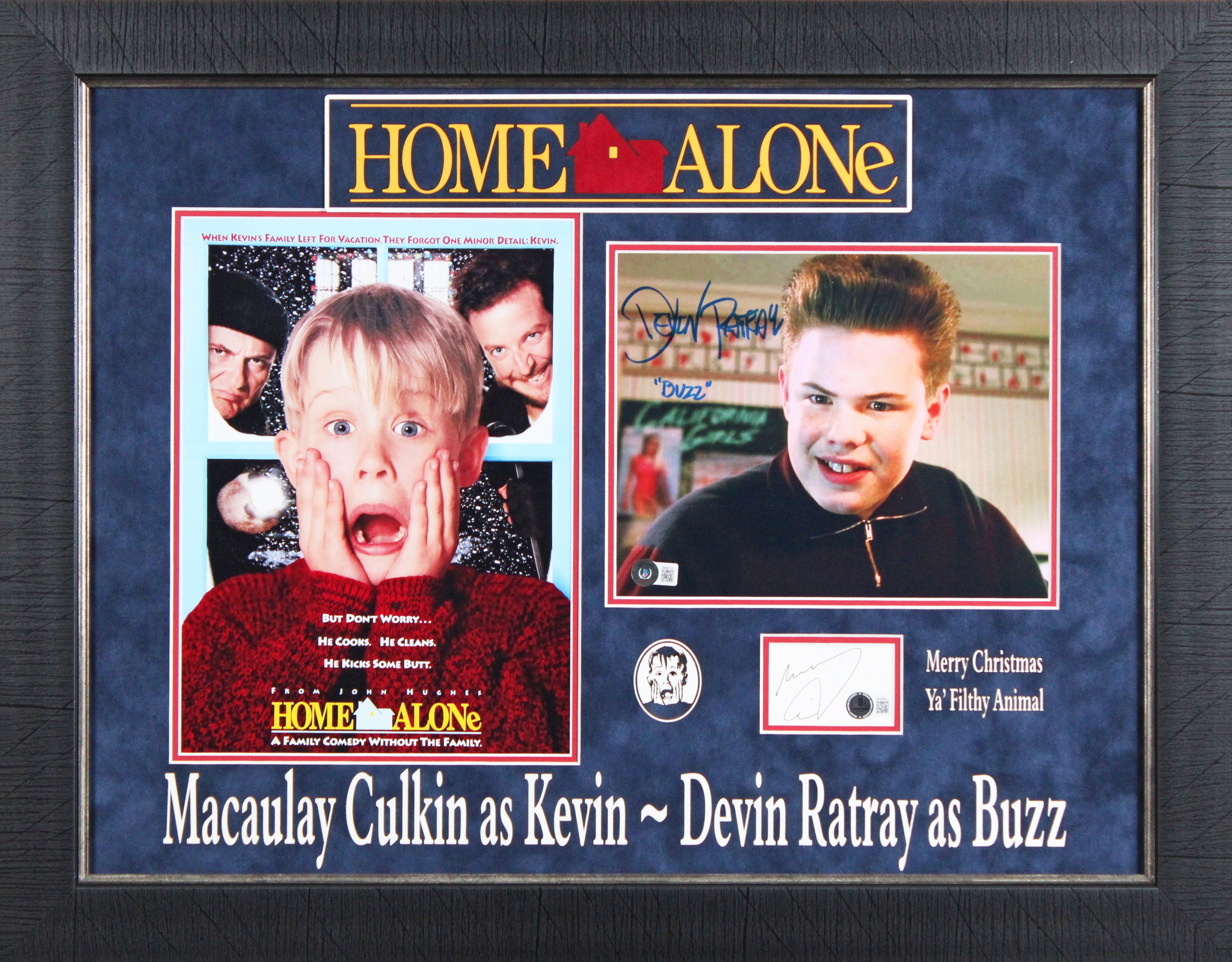 MaCaulay Culkin & Devin Ratray Home Alone Authentic Signed Framed Display BAS