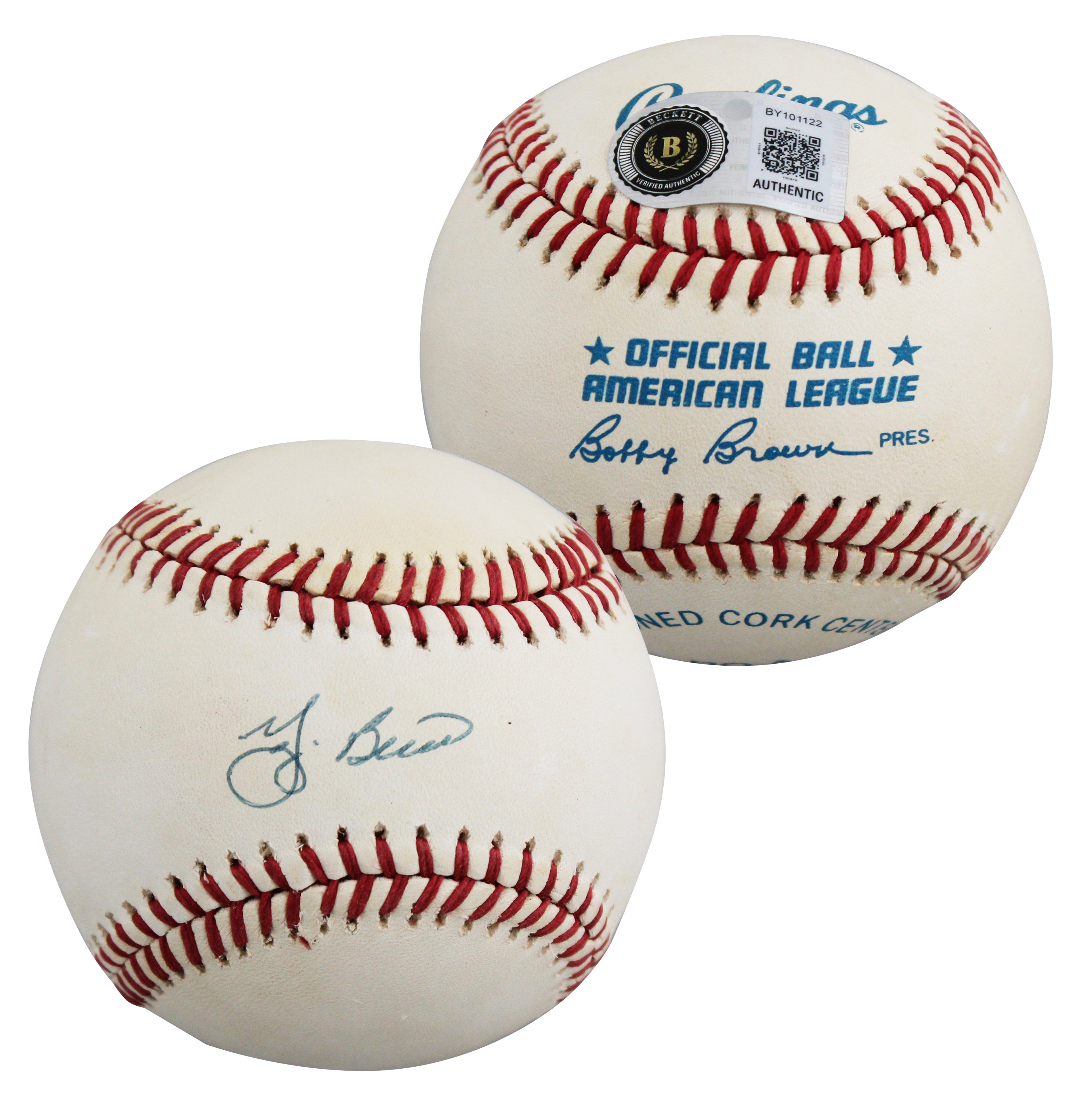 Yankees Yogi Berra Authentic Signed Bobby Brown OAL Baseball BAS #BY101122
