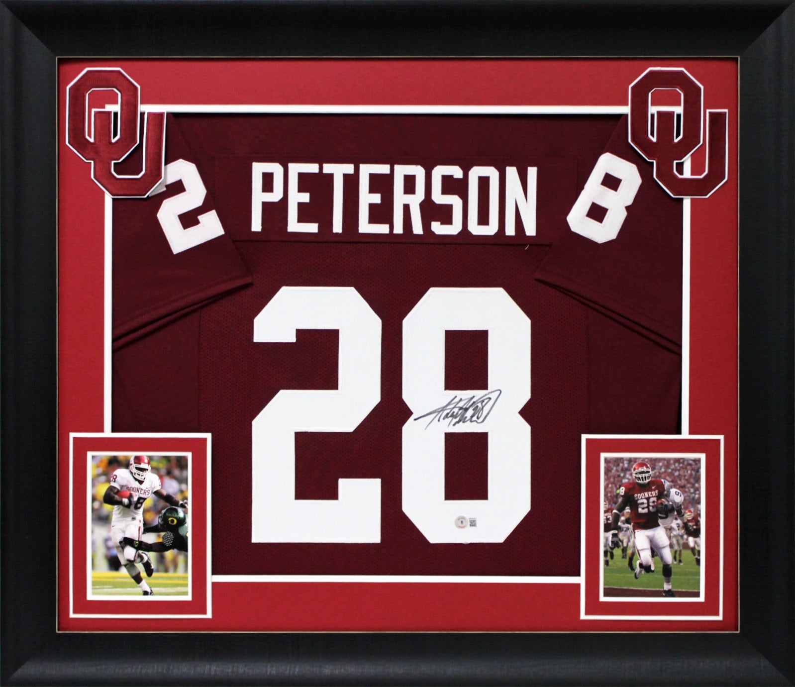 Oklahoma Adrian Peterson Authentic Signed Maroon Pro Style Framed Jersey BAS W 2