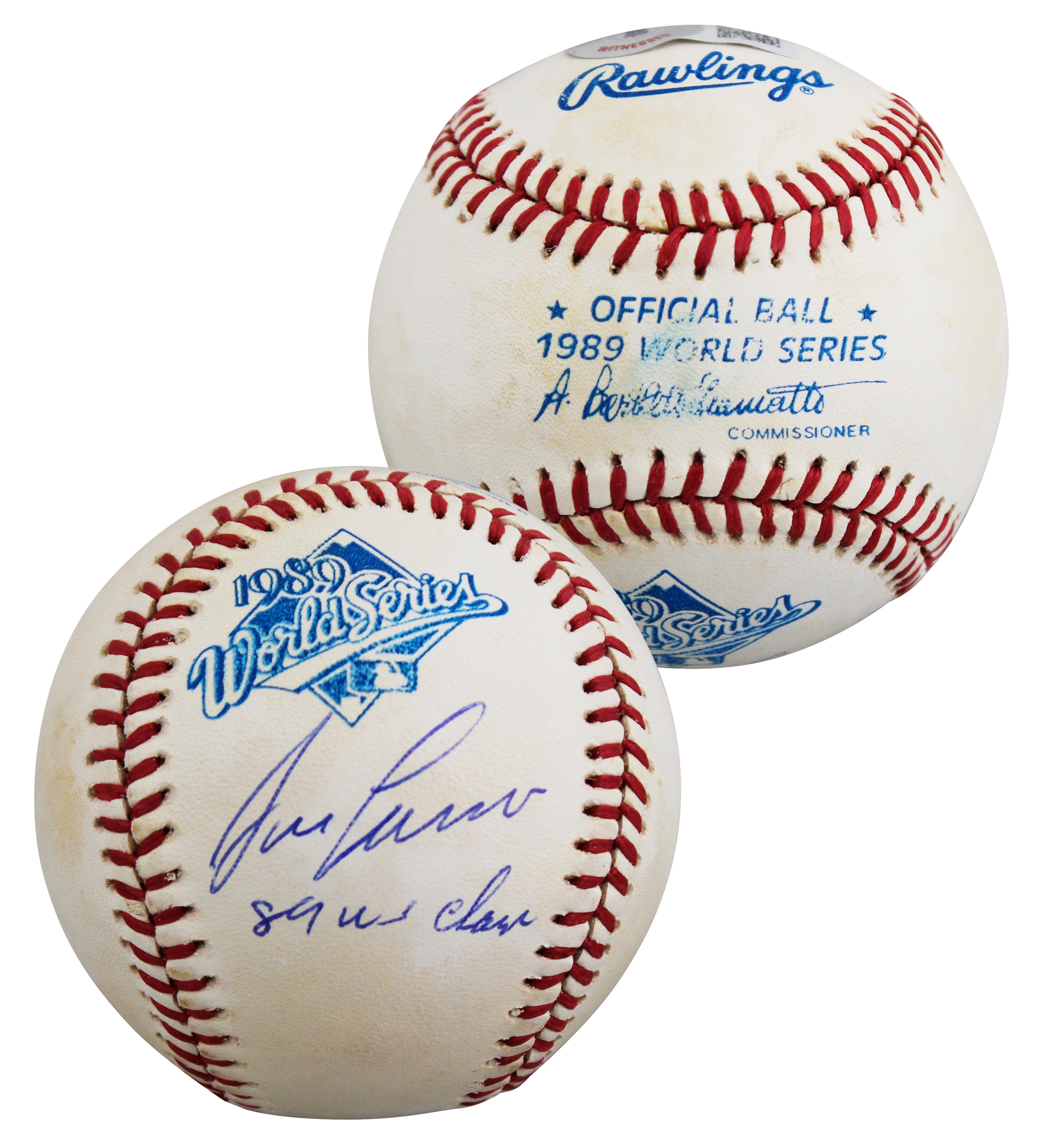 Athletics Jose Canseco "89 WS Champs" Signed 1989 WS OML Baseball BAS #W615646