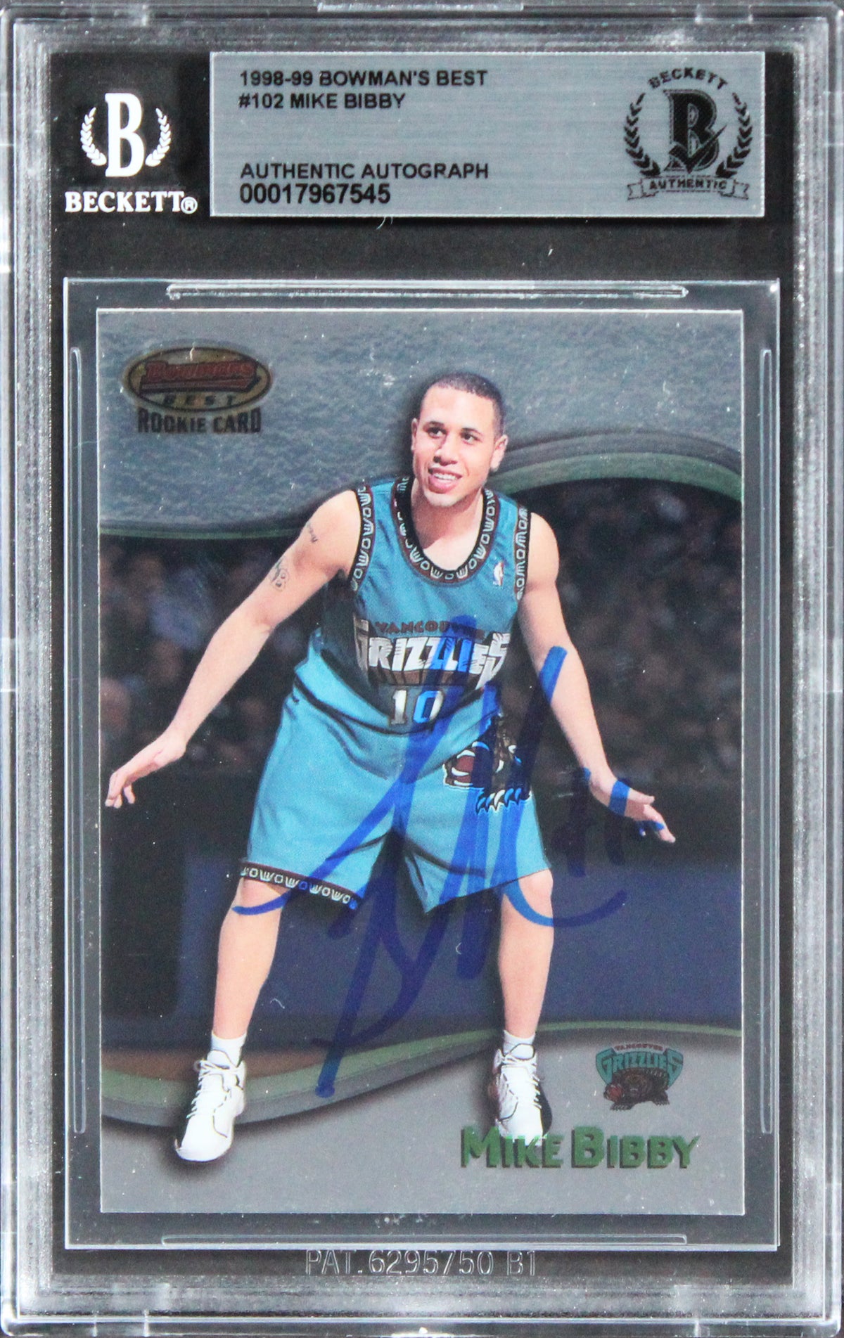 Grizzlies Mike Bibby Signed 1998 Bowman's Best #102 Rookie Card BAS Slabbed