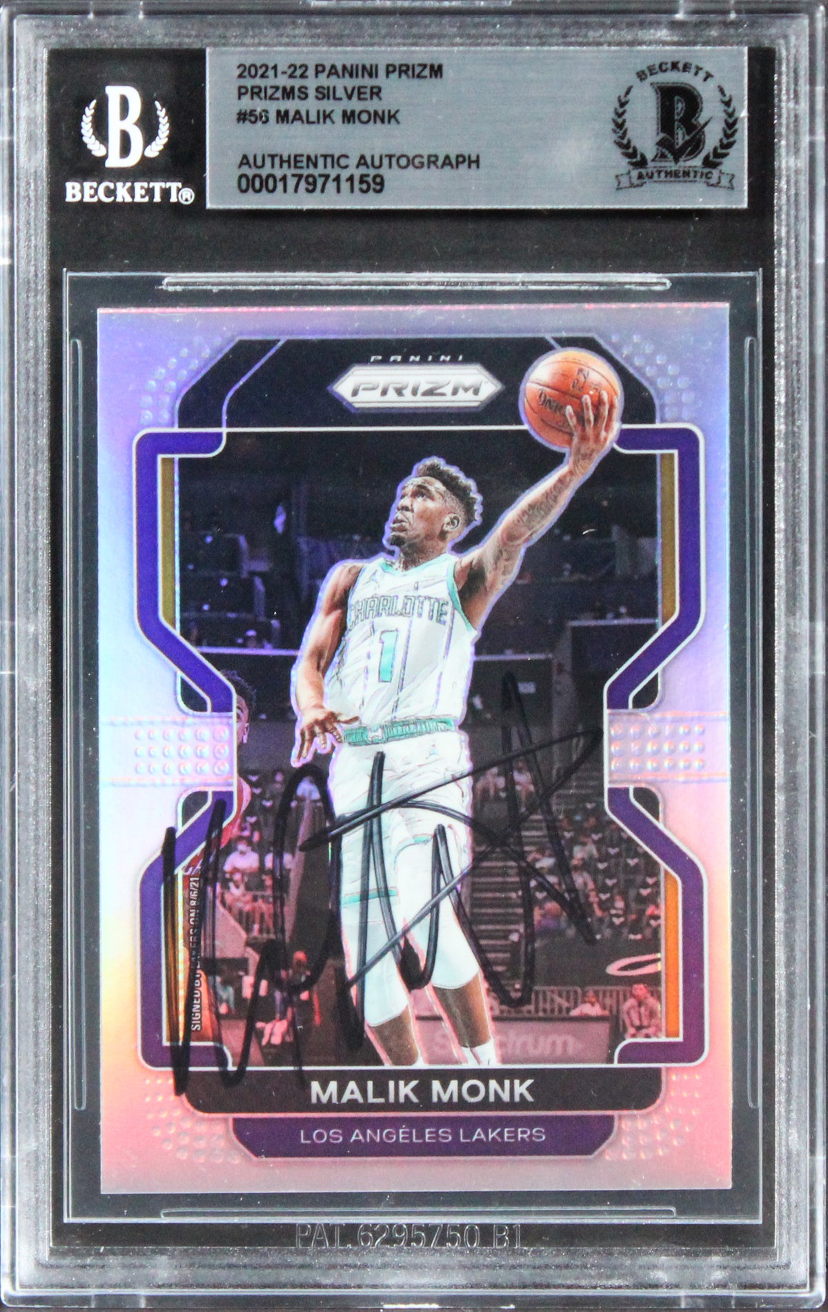 Lakers Malik Monk Signed 2021 Panini Prizm Prizms Silver #56 Card BAS Slabbed