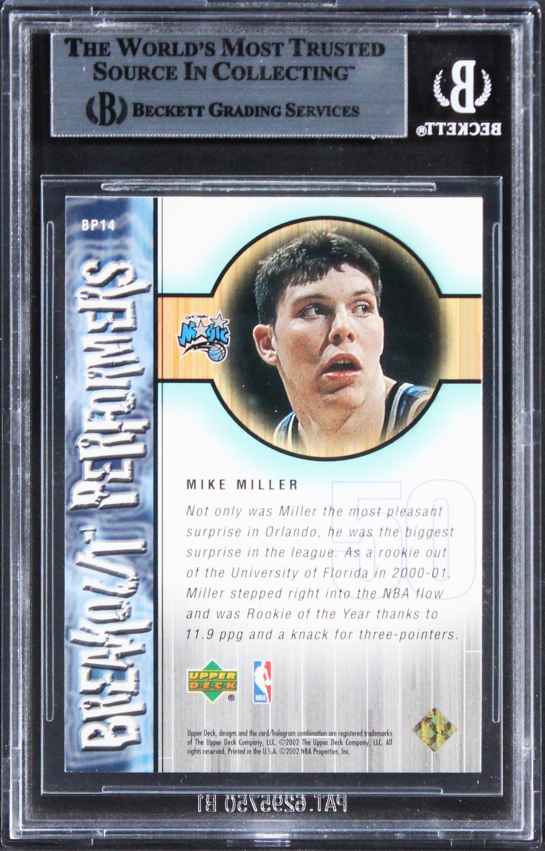 Magic Mike Miller Signed 2001 Upper Deck Breakout Performers #BP14 Card BAS Slab