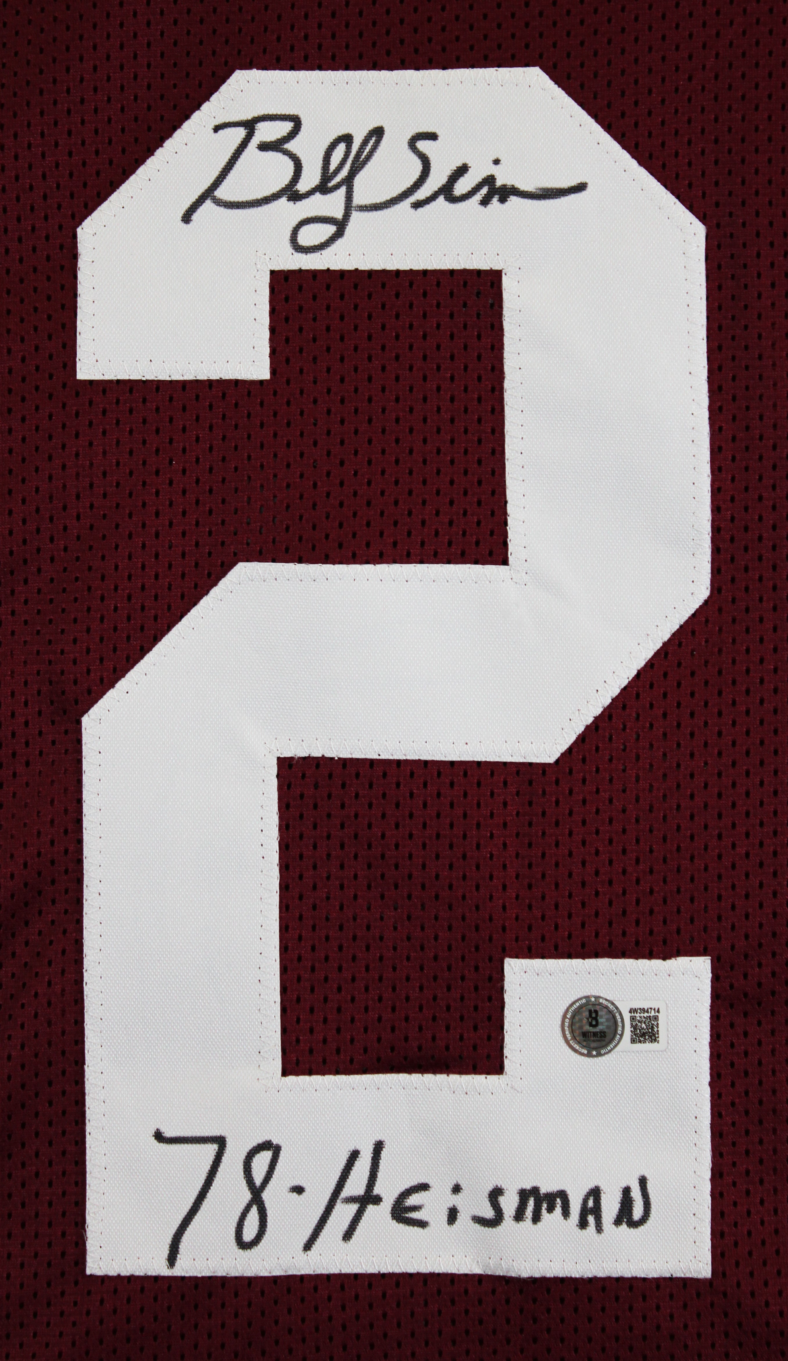 Oklahoma Billy Sims "78 Heisman" Signed Maroon Pro Style Jersey BAS Witnessed