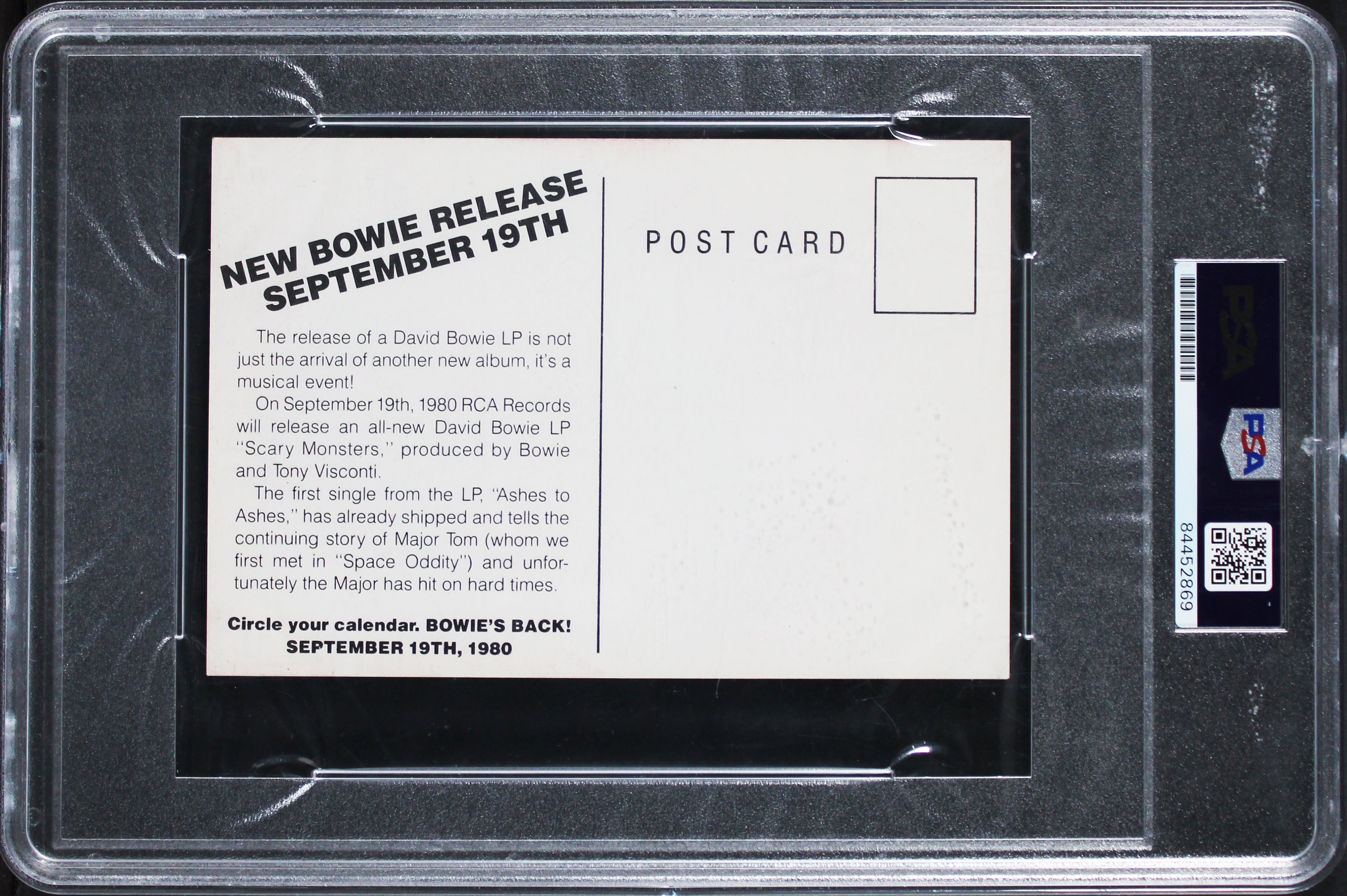 David Bowie "94" Authentic Signed 4x6 Postcard Autographed PSA/DNA Slabbed