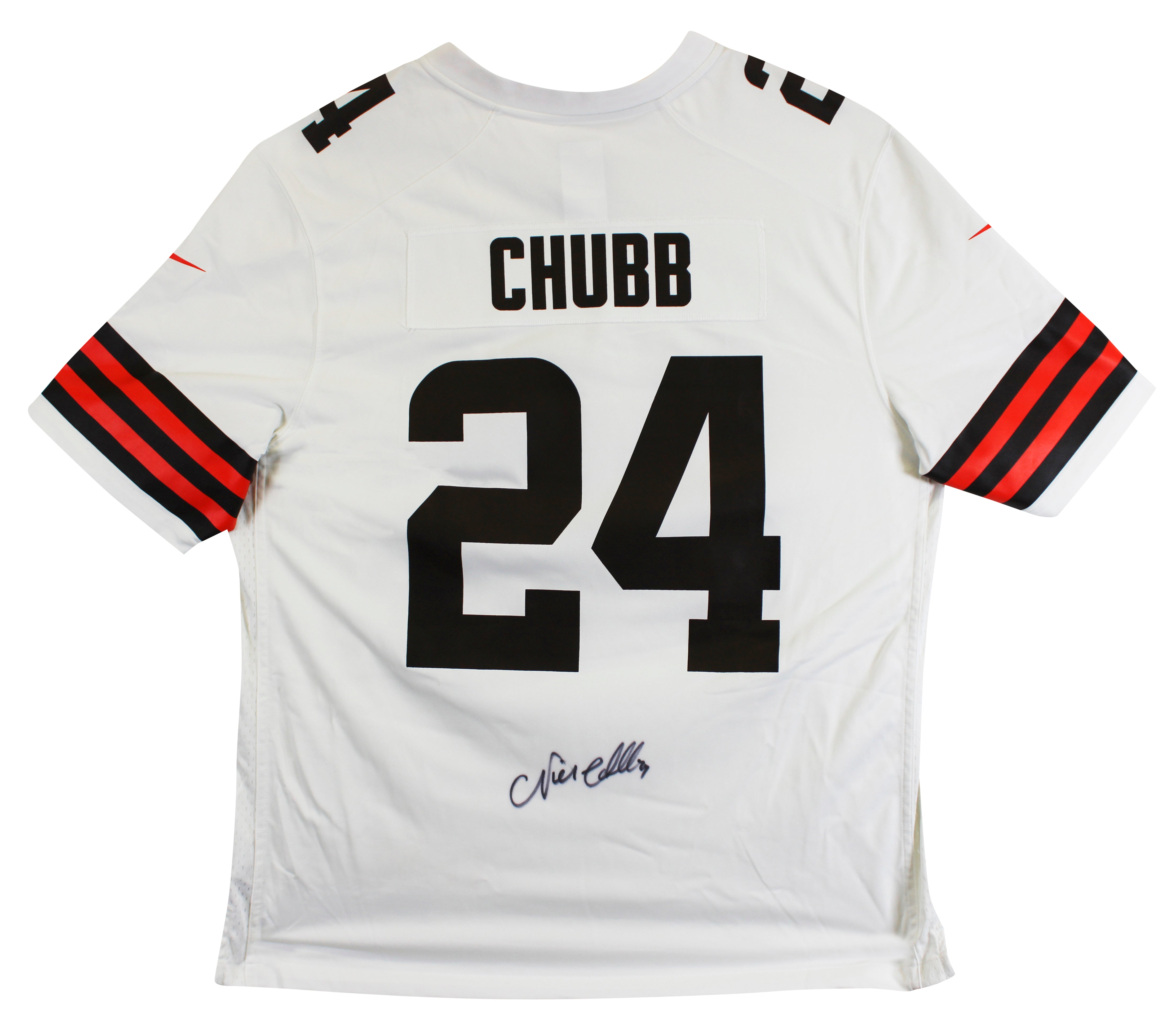Browns Nick Chubb Authentic Signed White Nike Game Jersey BAS Witness #1W042195