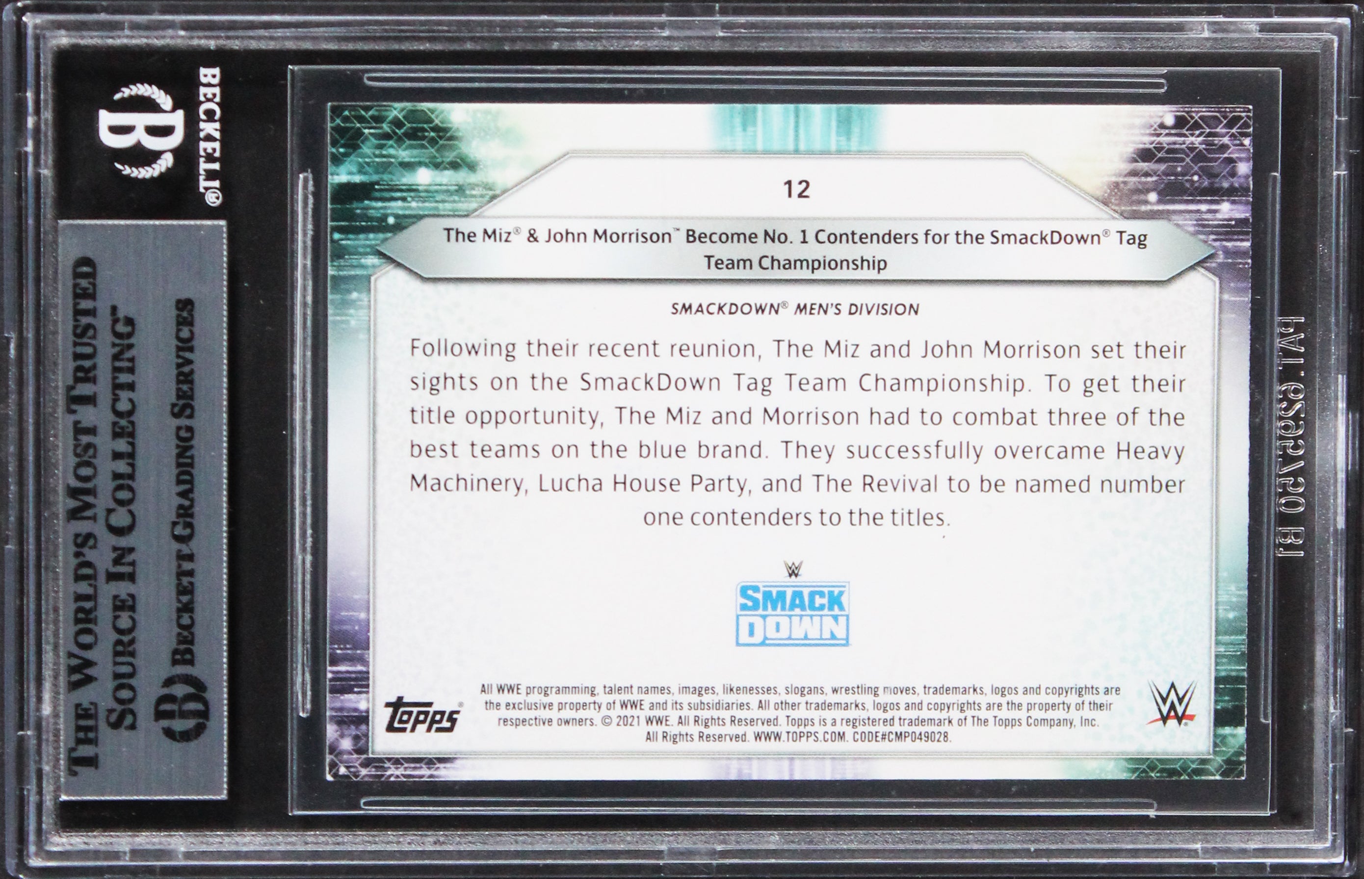 Mike "The Miz" Mizanin Signed 2021 Topps WWE Miz Def. Kingston #4 Card BAS Slab