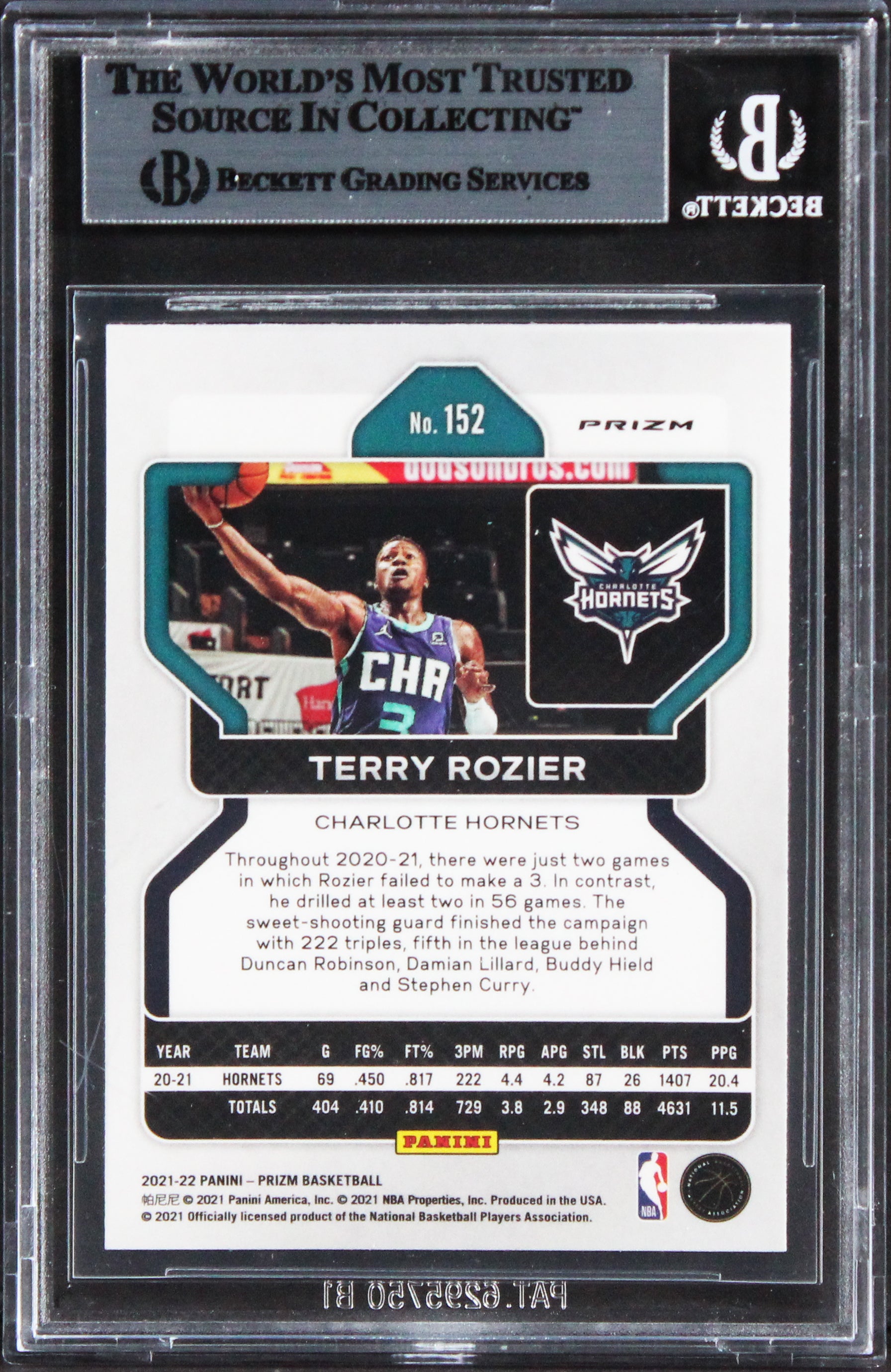 Hornets Terry Rozier Signed 2021 Panini Prizm Prizms RWB #152 Card BAS Slabbed