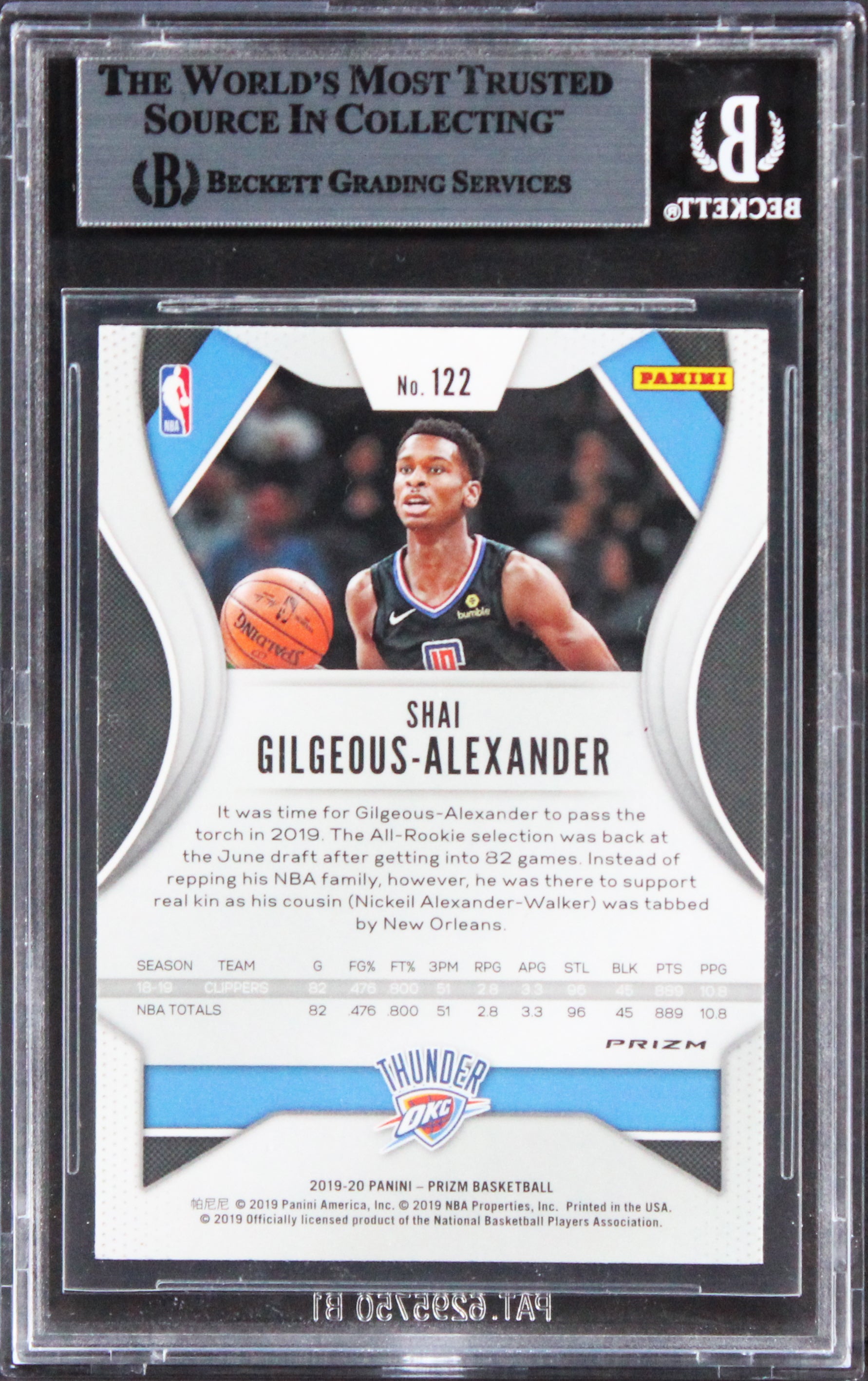 Thunder Shai Gilgeous-Alexander Signed 2019 Panini Prizm Grn #122 Card BAS Slab
