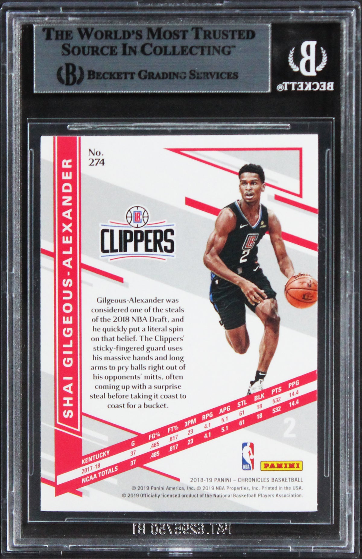 Shai Gilgeous-Alexander Signed 2018 Panini Chronicles #274 Rookie Card BAS Slab