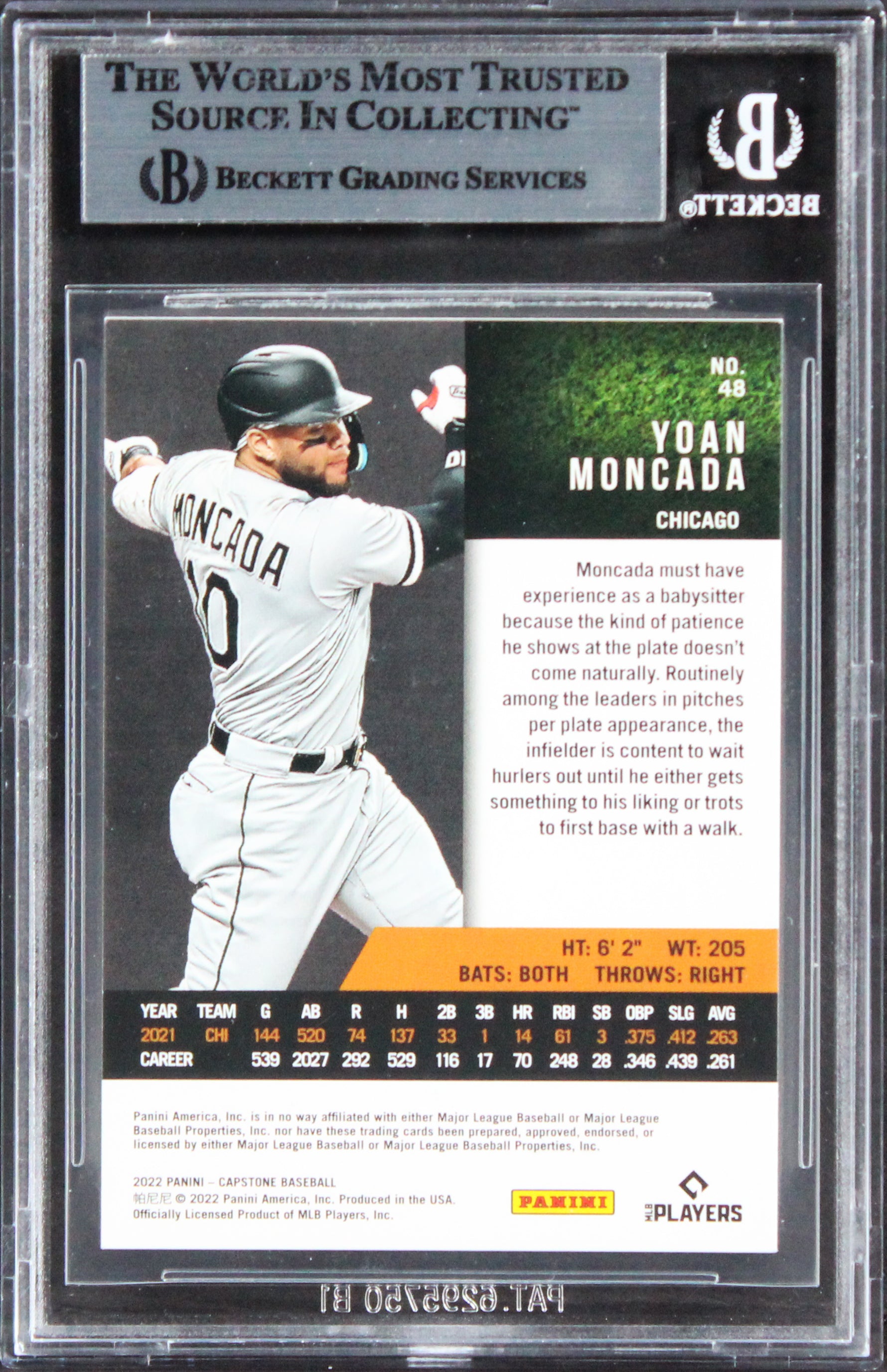 White Sox Yoan Moncada Signed 2022 Panini Capstone #48 Card BAS Slabbed