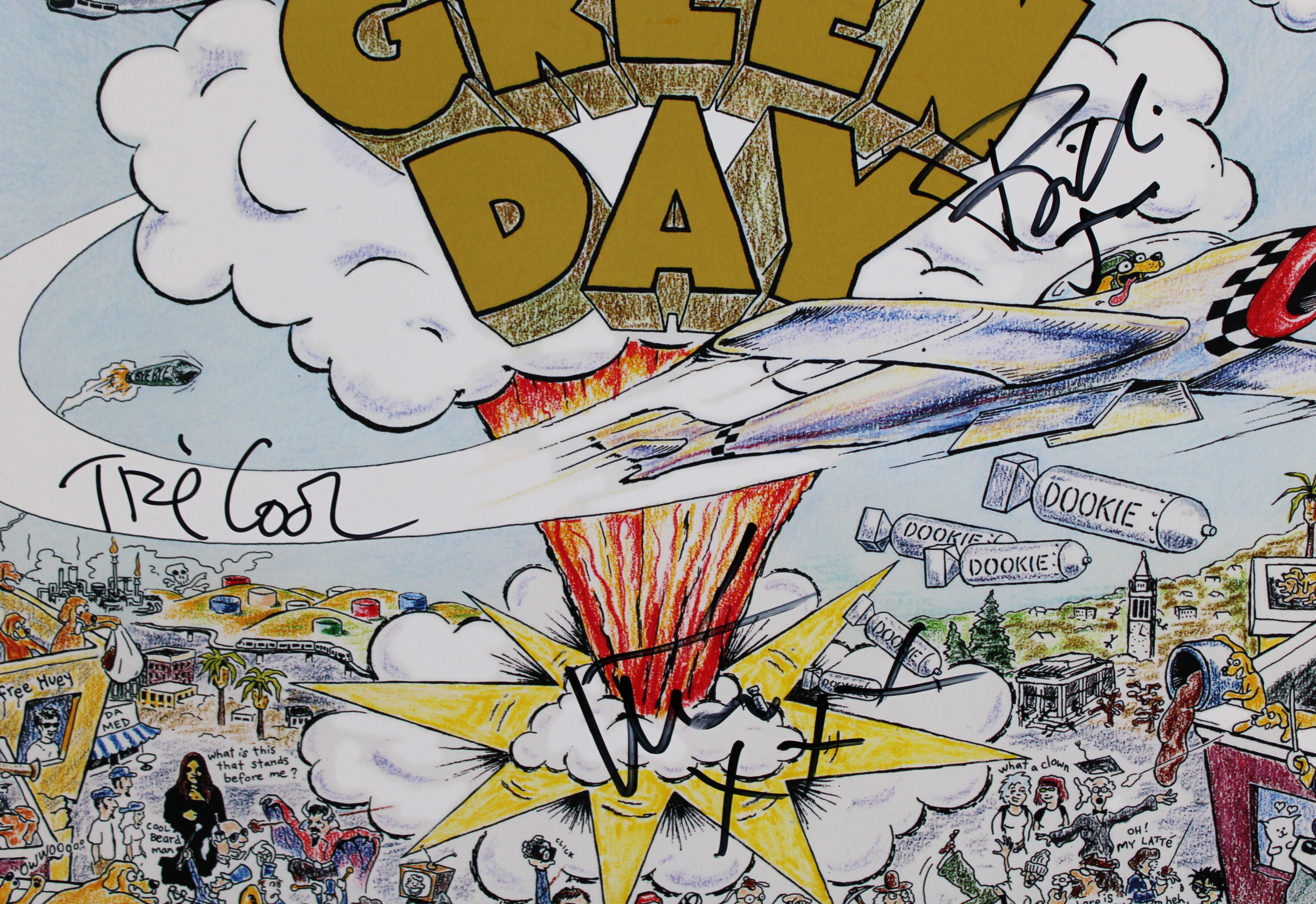 Green Day (3) Armstrong, Dirnt & Cool  Signed Dookie Album Cover W/ Vinyl BAS