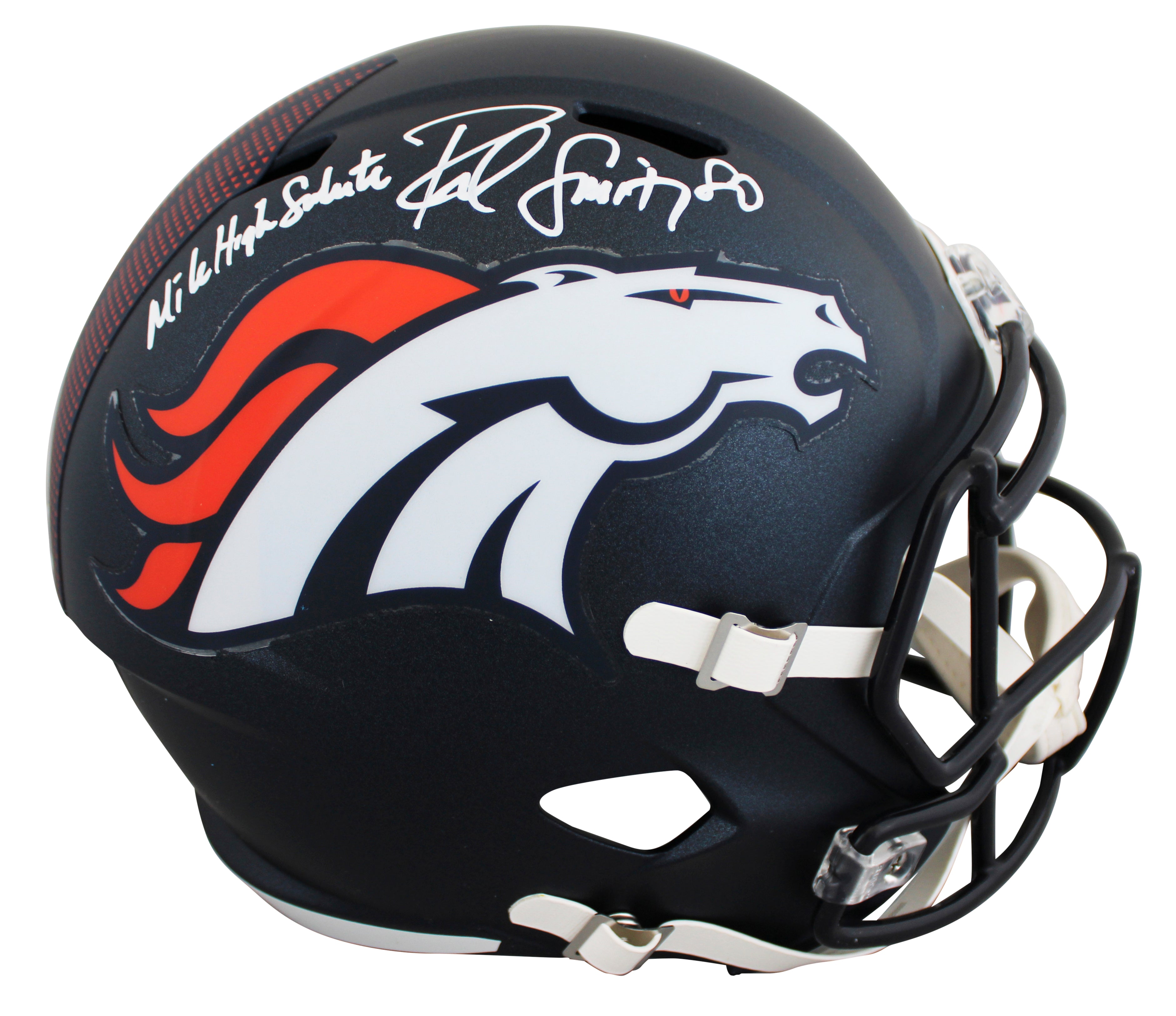 Broncos Rod Smith "MHS" Signed Full Size Speed Rep Helmet W/ Case BAS Witnessed