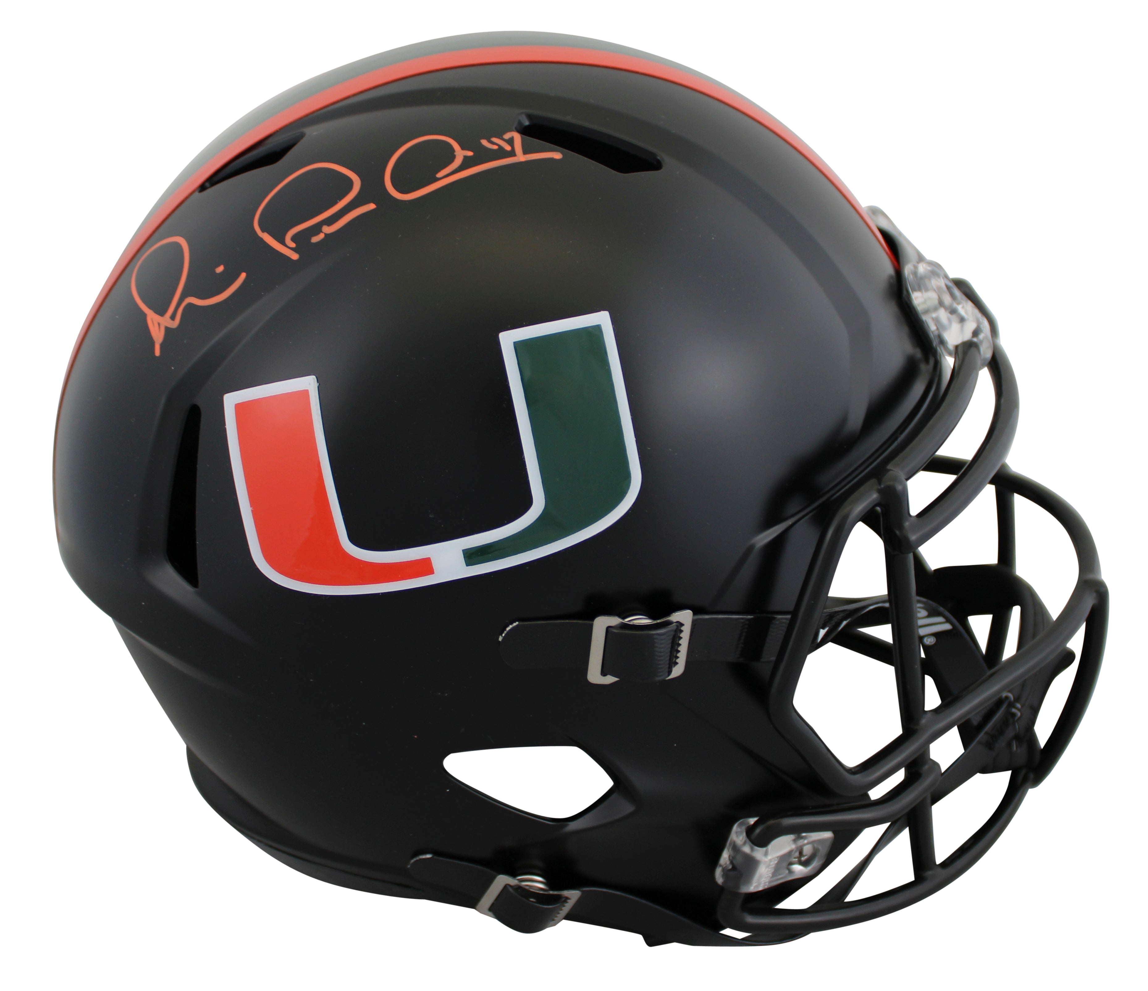 Miami Michael Irvin Signed Twice Alt Black F/S Speed Rep Helmet BAS #BW38853
