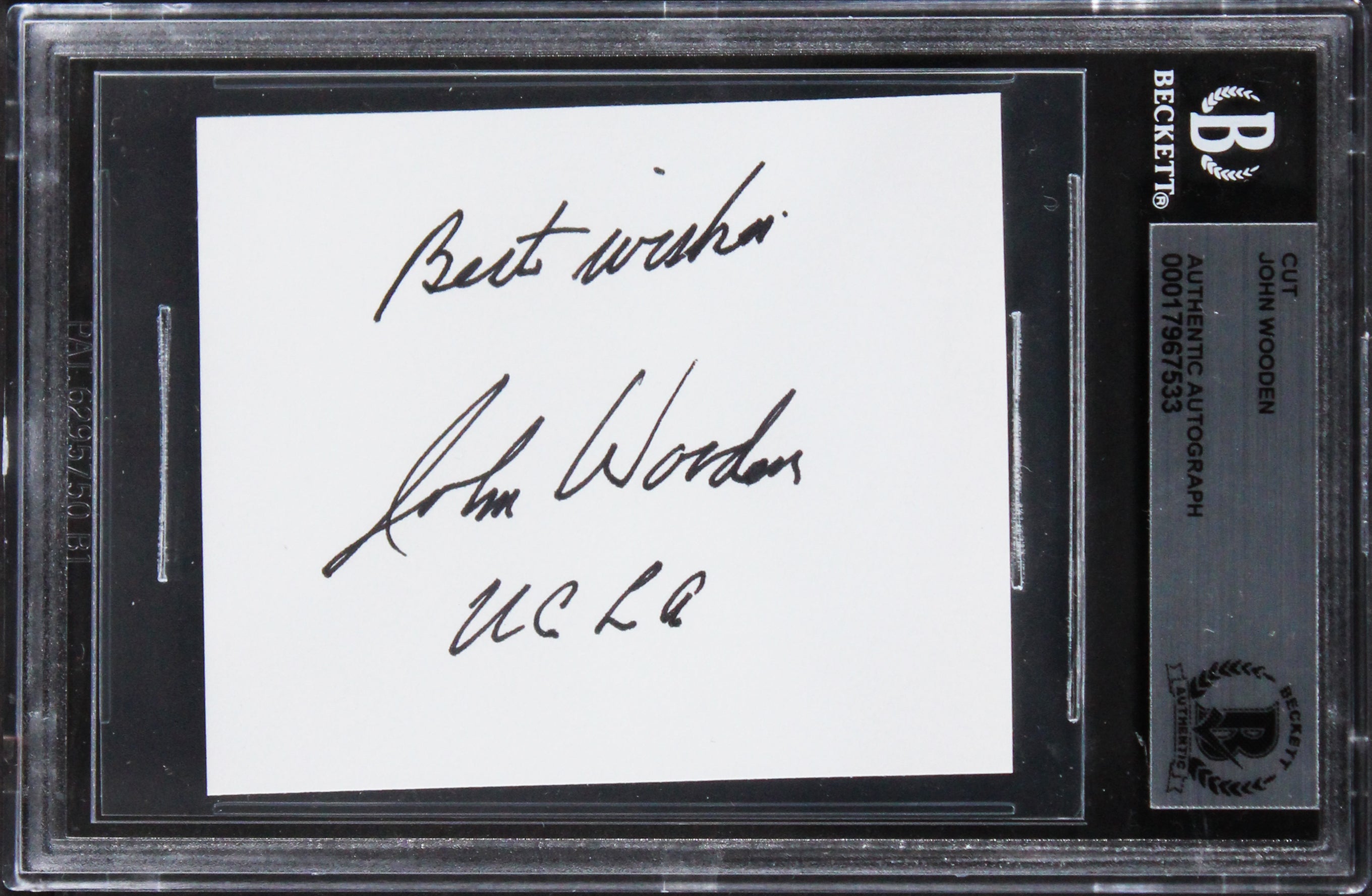 UCLA John Wooden "Best Wishes, UCLA" Signed 2.5x3 Cut Signature BAS Slabbed