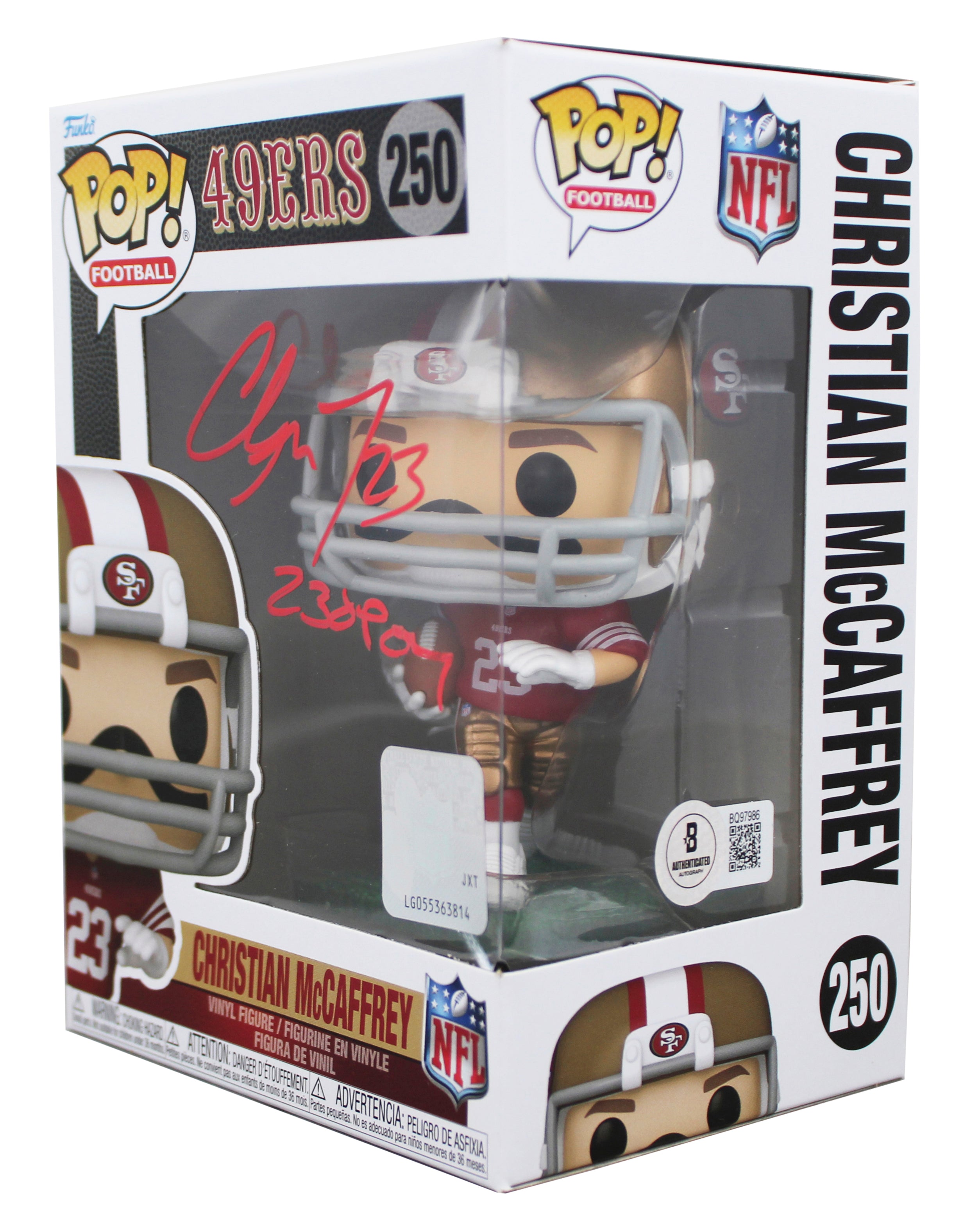 49ers Christian McCaffrey "23 OPOY" Signed #250 Funko Pop Figure BAS #BQ97986