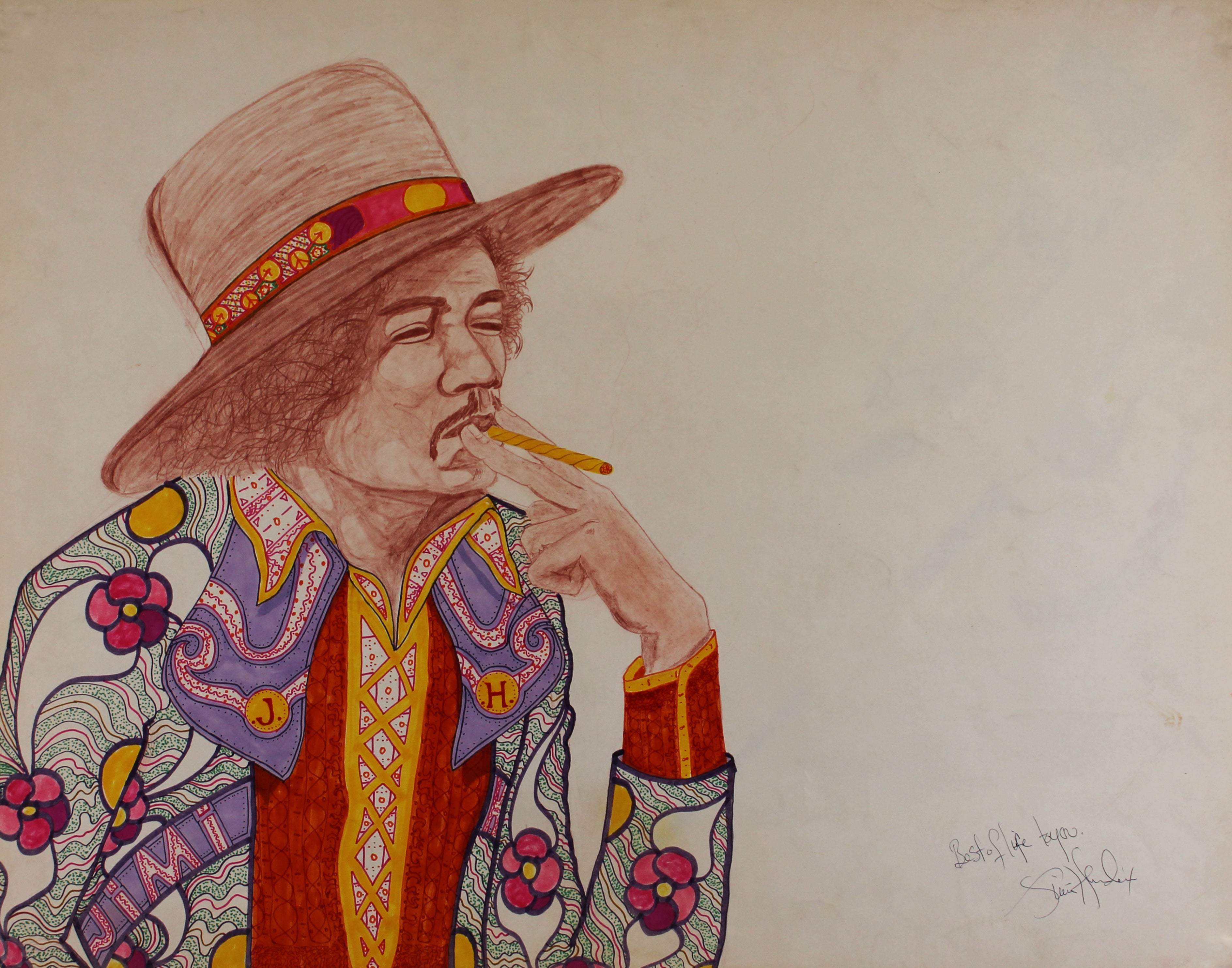 Jimi Hendrix "Best Of Life To You" Signed 22.5x28.5 Dwight Ross Artwork BAS LOA
