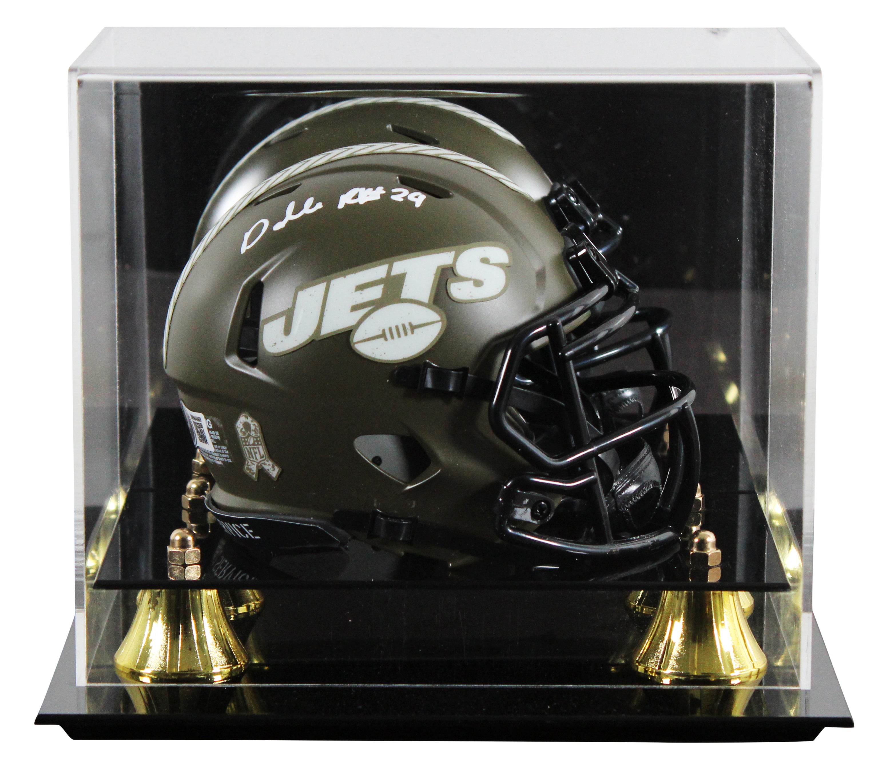 Jets Darrelle Revis Signed Salute To Service Speed Mini Helmet W/ Case BAS Wit