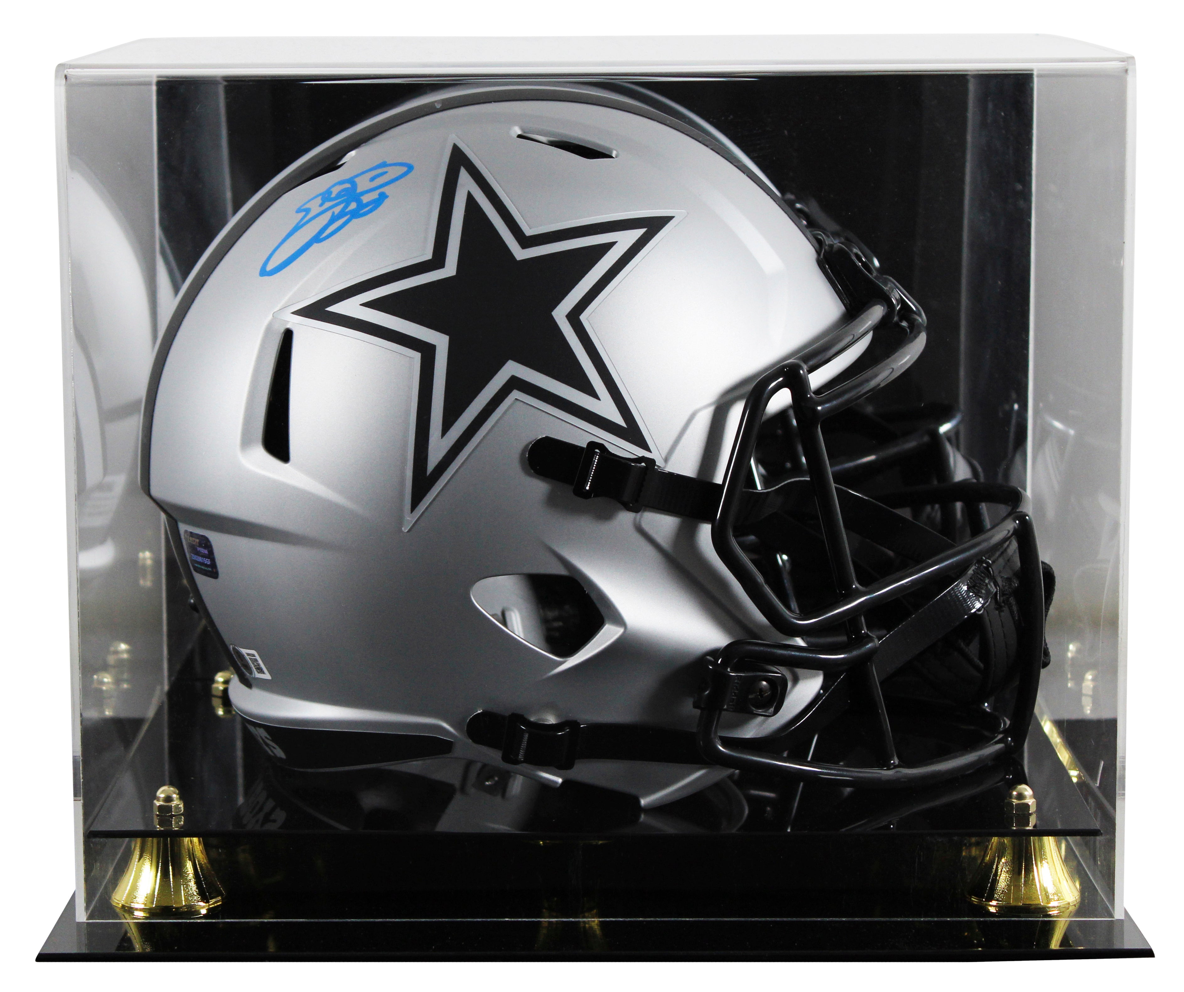 Cowboys Emmitt Smith Signed Rave Full Size Speed Rep Helmet W/ Case BAS Witness