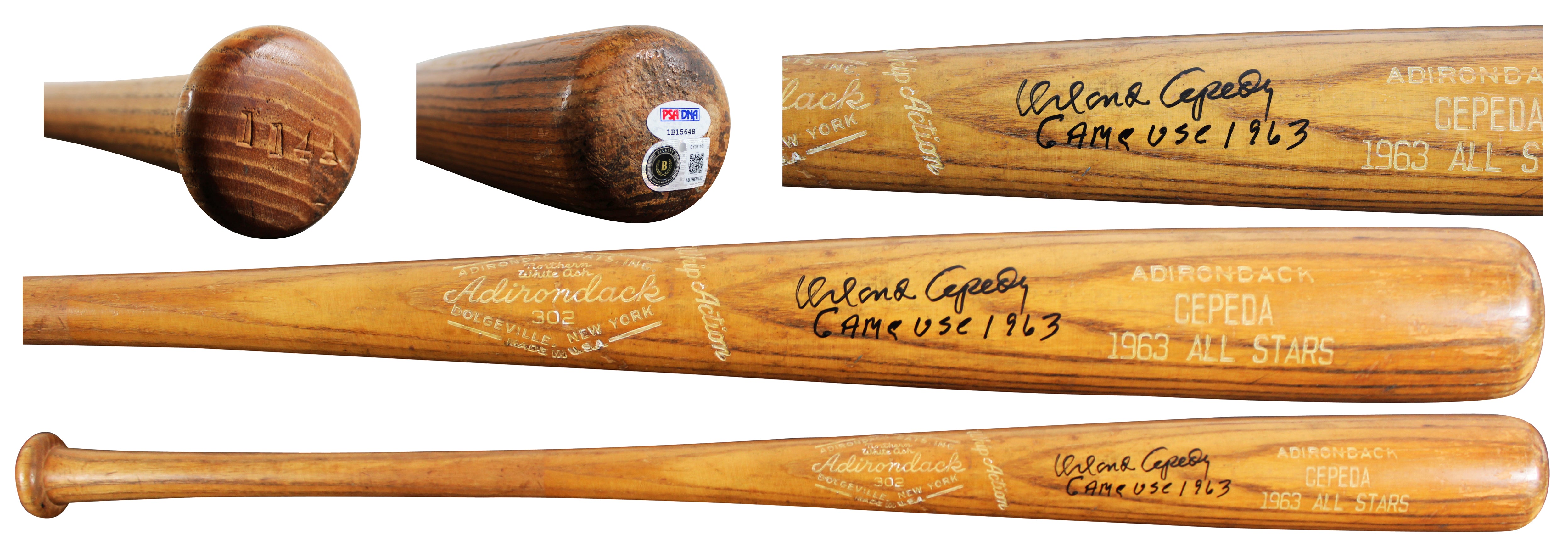 Giants Orlando Cepeda Signed Game Used Adirondack Player Model Bat PSA 8 & BAS