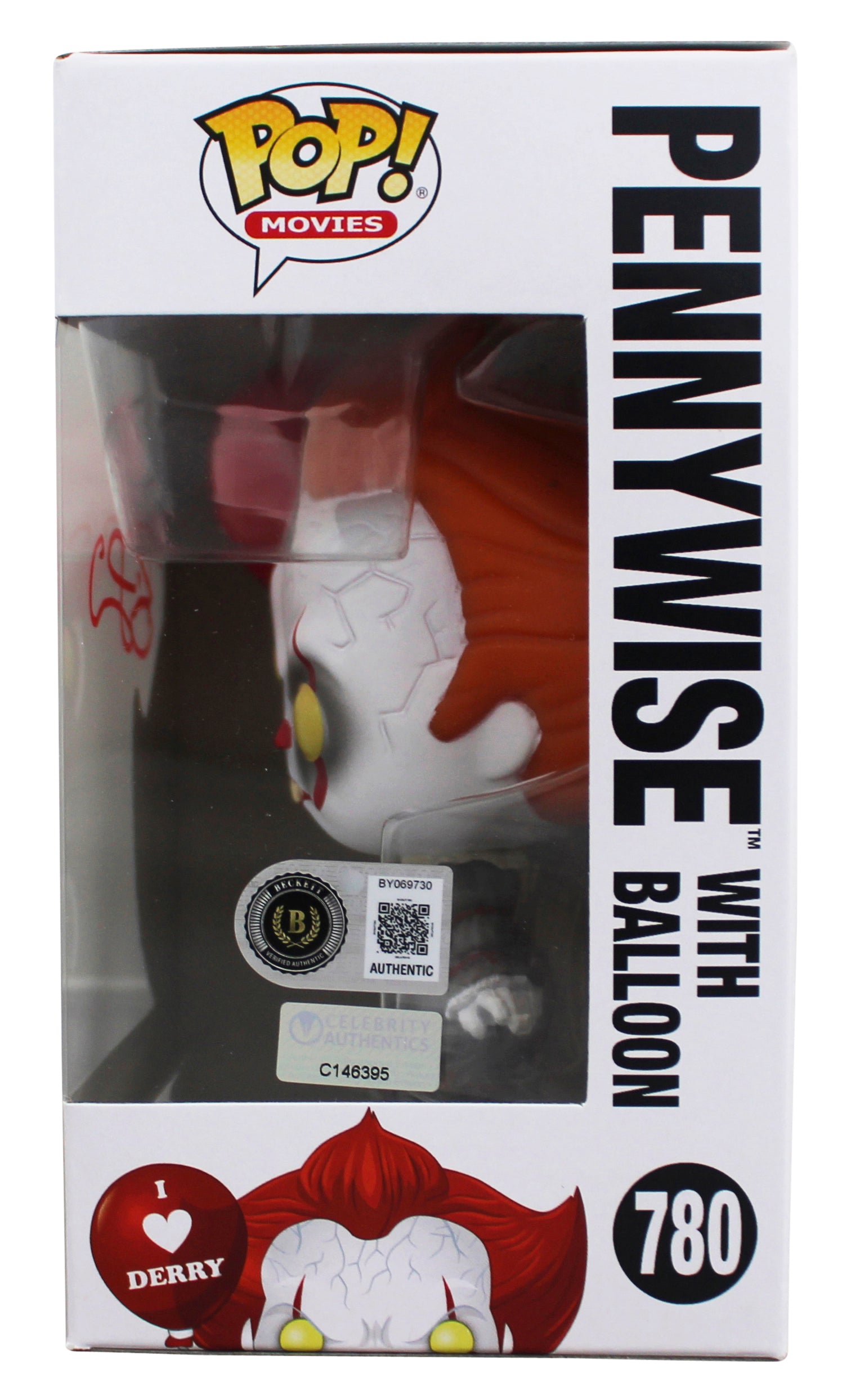 Bill Skarsgard IT Signed Pennywise #780 Funko Pop Vinyl Figure w/ Red Sig BAS