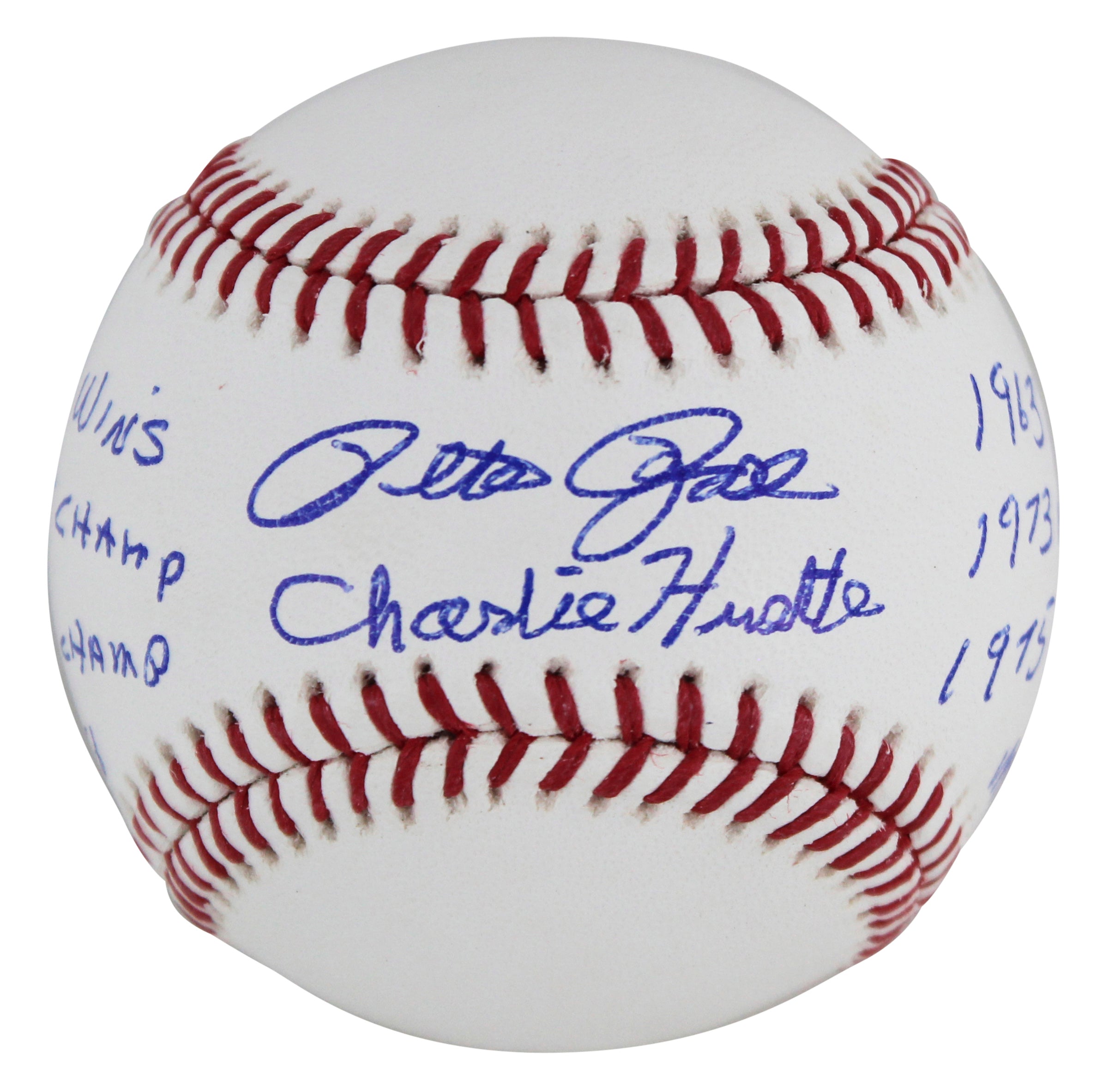 Reds Pete Rose "Career Stat" Authentic Signed Oml Baseball w/ Case BAS Witnessed