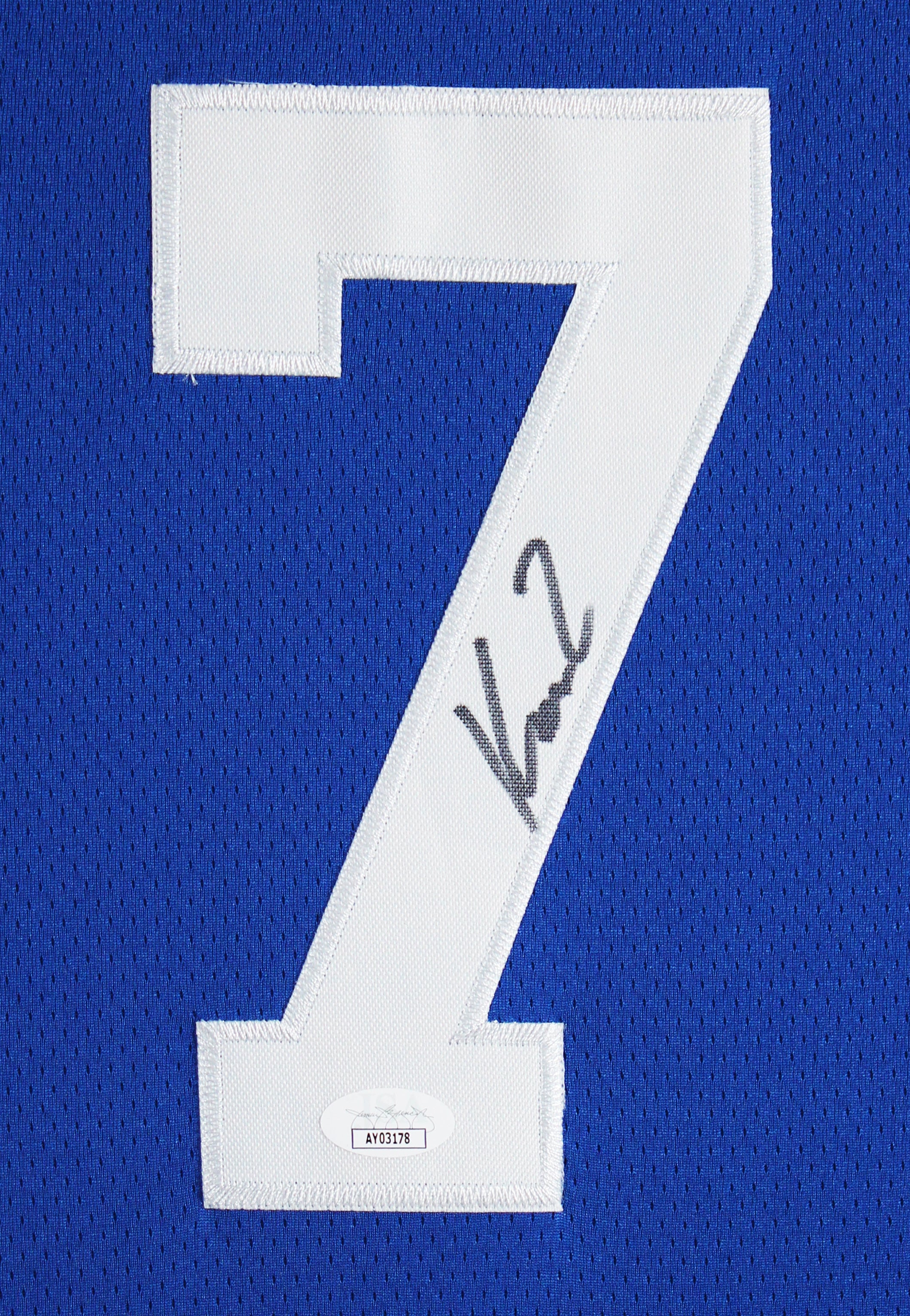 Duke Kon Knueppel Signed Blue Pro Style Framed Jersey JSA #AY03178