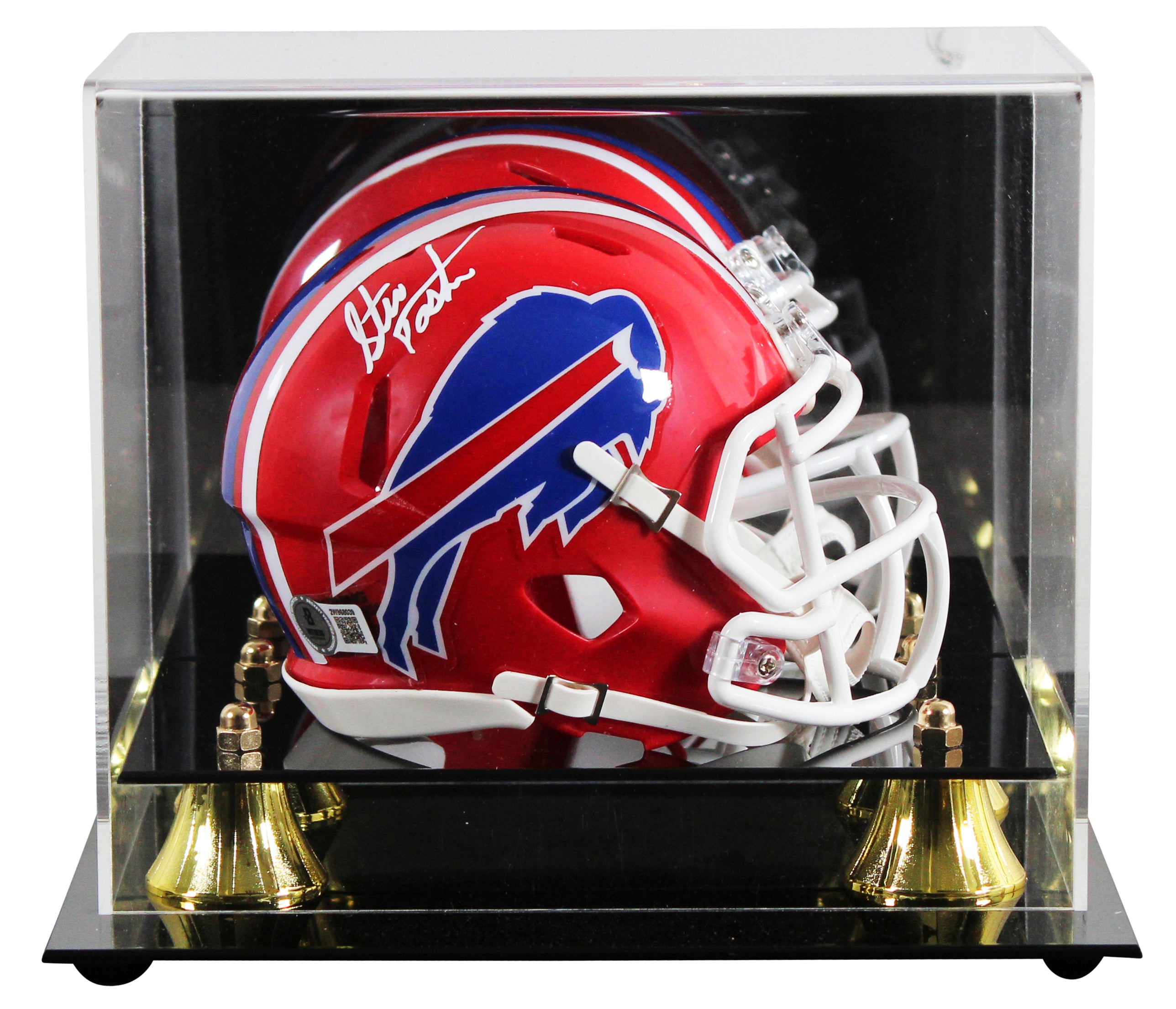 Bills Steve Tasker Signed 1987-01 TB Speed Mini Helmet W/ Case BAS Witnessed