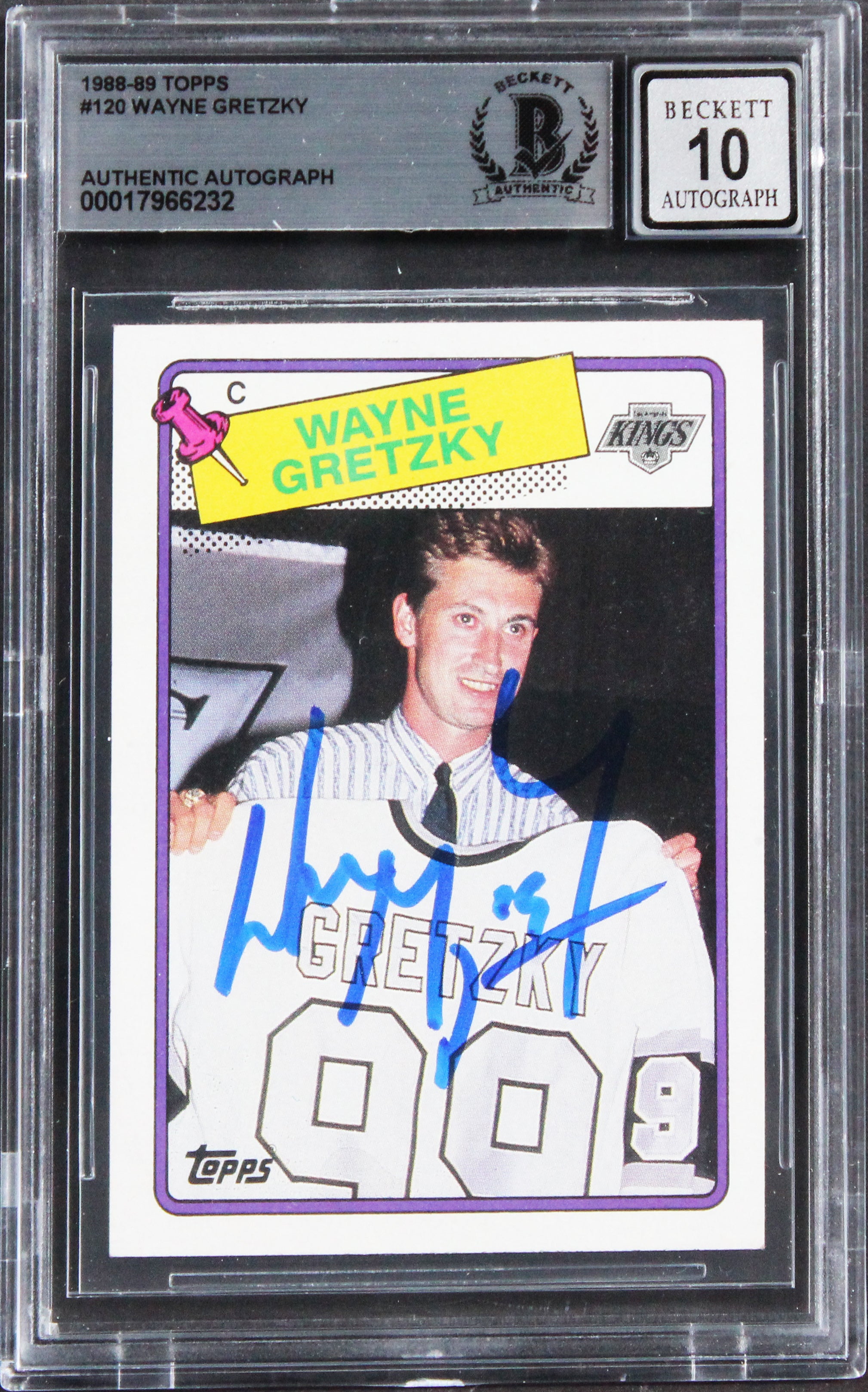 Kings Wayne Gretzky Signed 1988 Topps #120 Card Auto Graded 10! BAS Slabbed