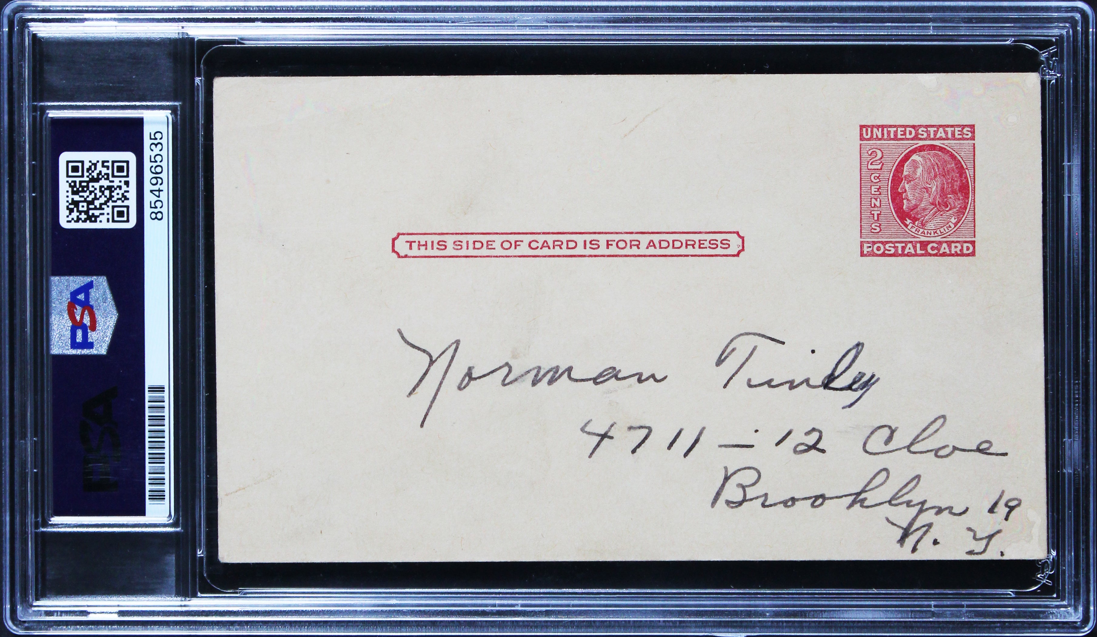 Indians Cy Young Authentic Signed 3.25x5.5 Government Postcard PSA Slabbed